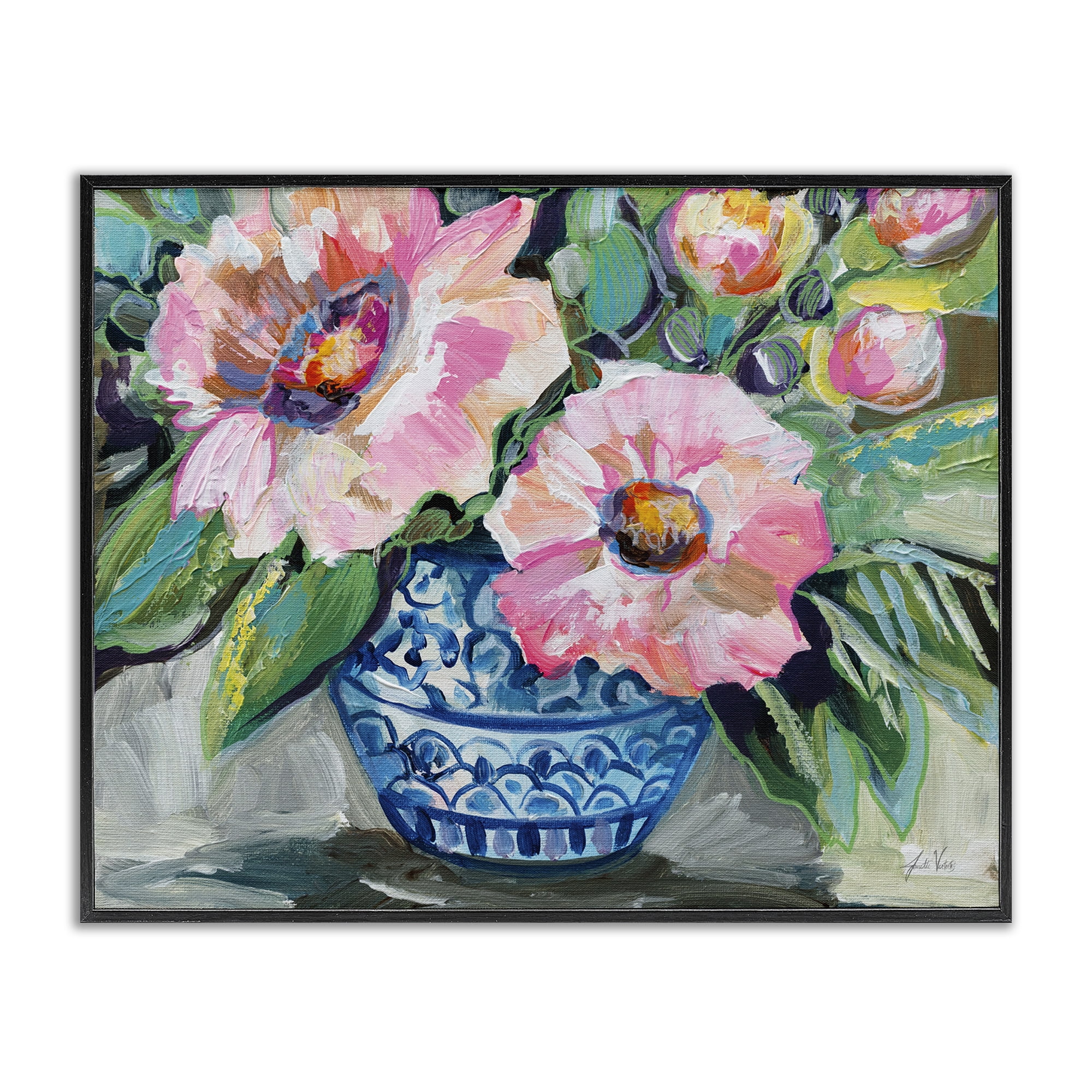 Stupell Industries Pink Gerber Daisy Bouquet Plants & Flowers Painting Black Framed Art Print Wall Art, 20 x 16