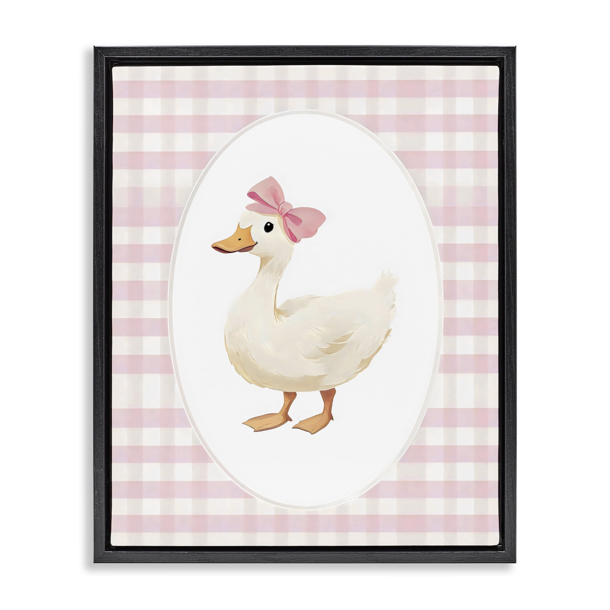 Stupell Industries Pink Gingham Duckling Black Framed Floater Canvas Wall Art, design by Arlington Prints