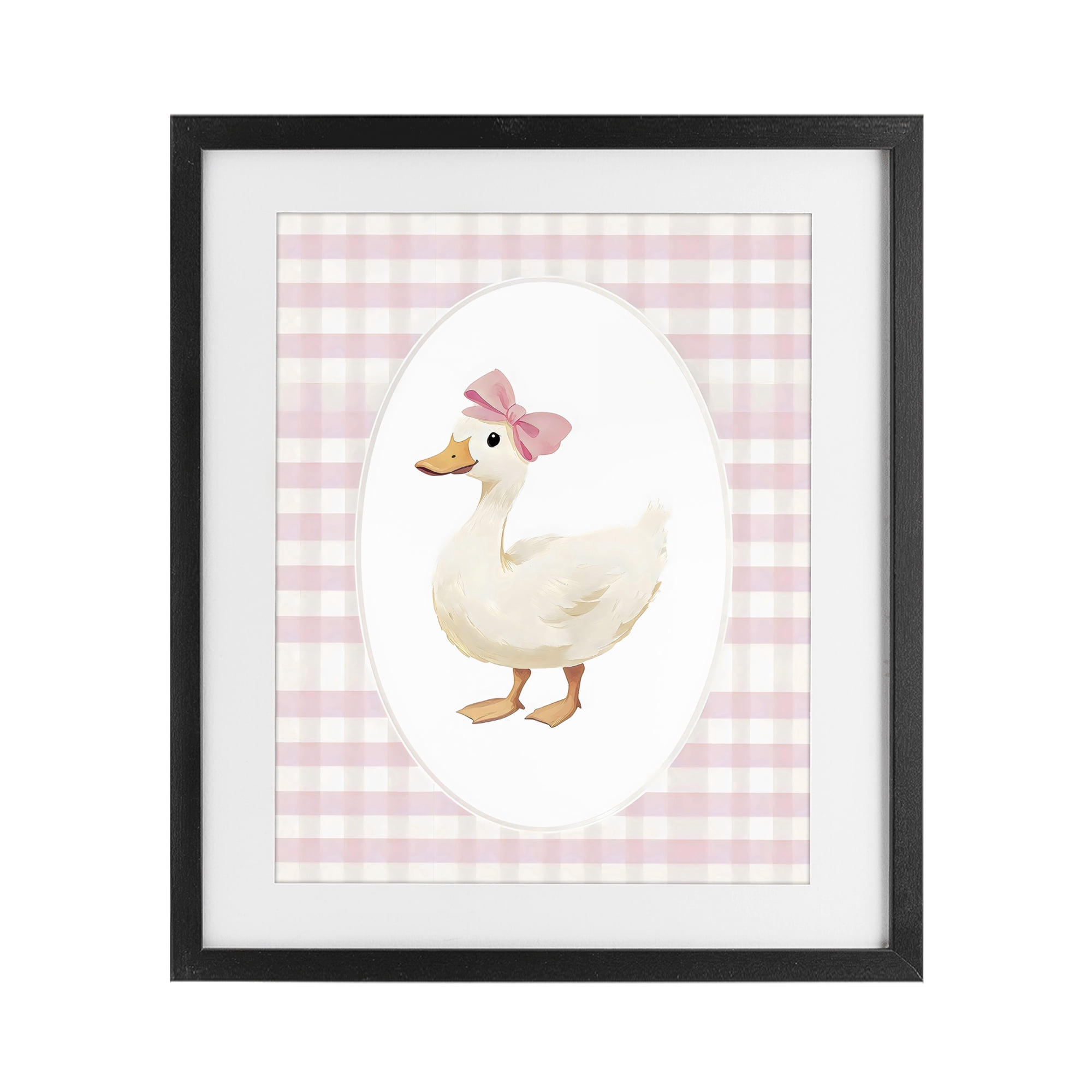 Stupell Industries Pink Gingham Duckling Black Framed Print Under Glass, design by Arlington Prints