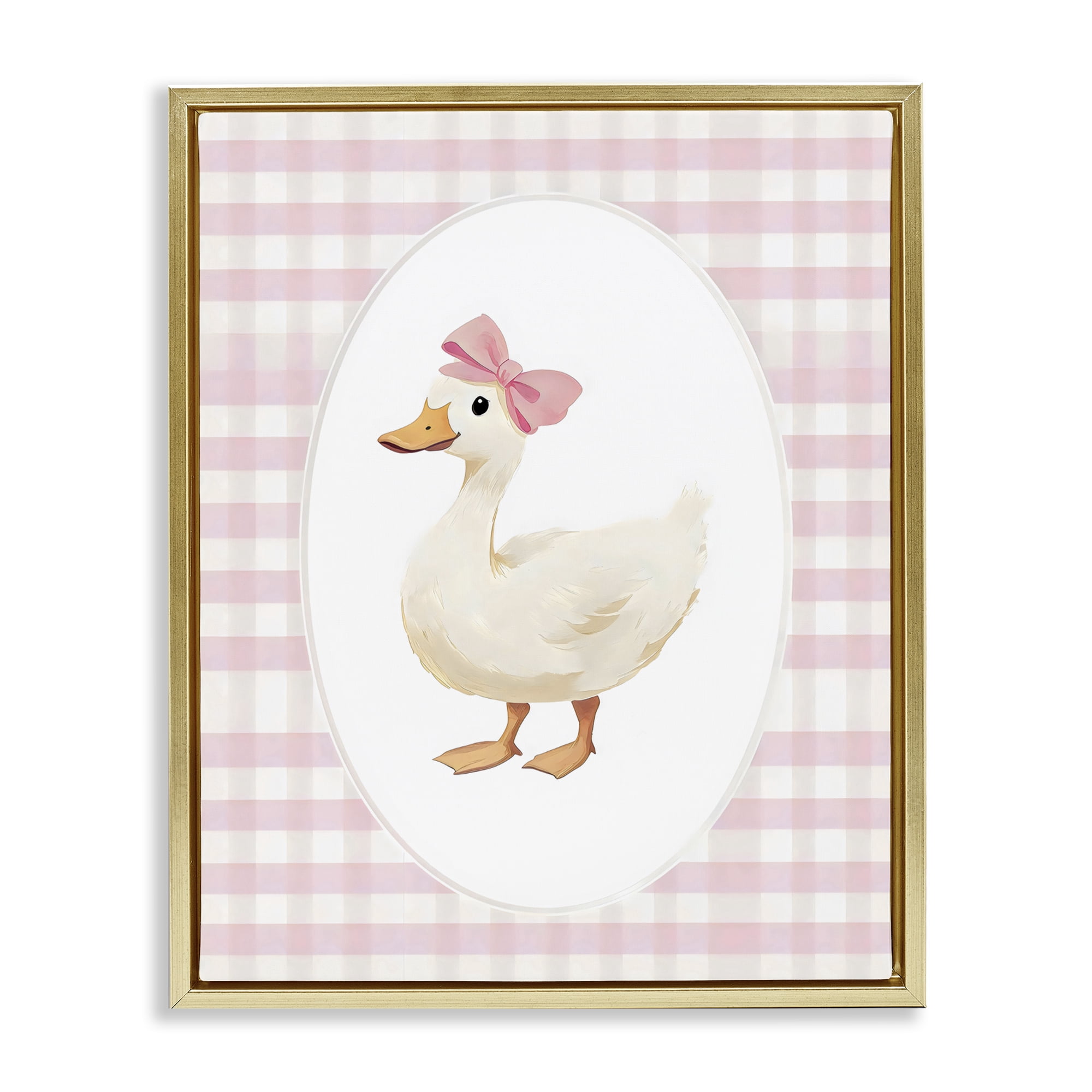 Stupell Industries Pink Gingham Duckling Gold Framed Floater Canvas Wall Art, design by Arlington Prints