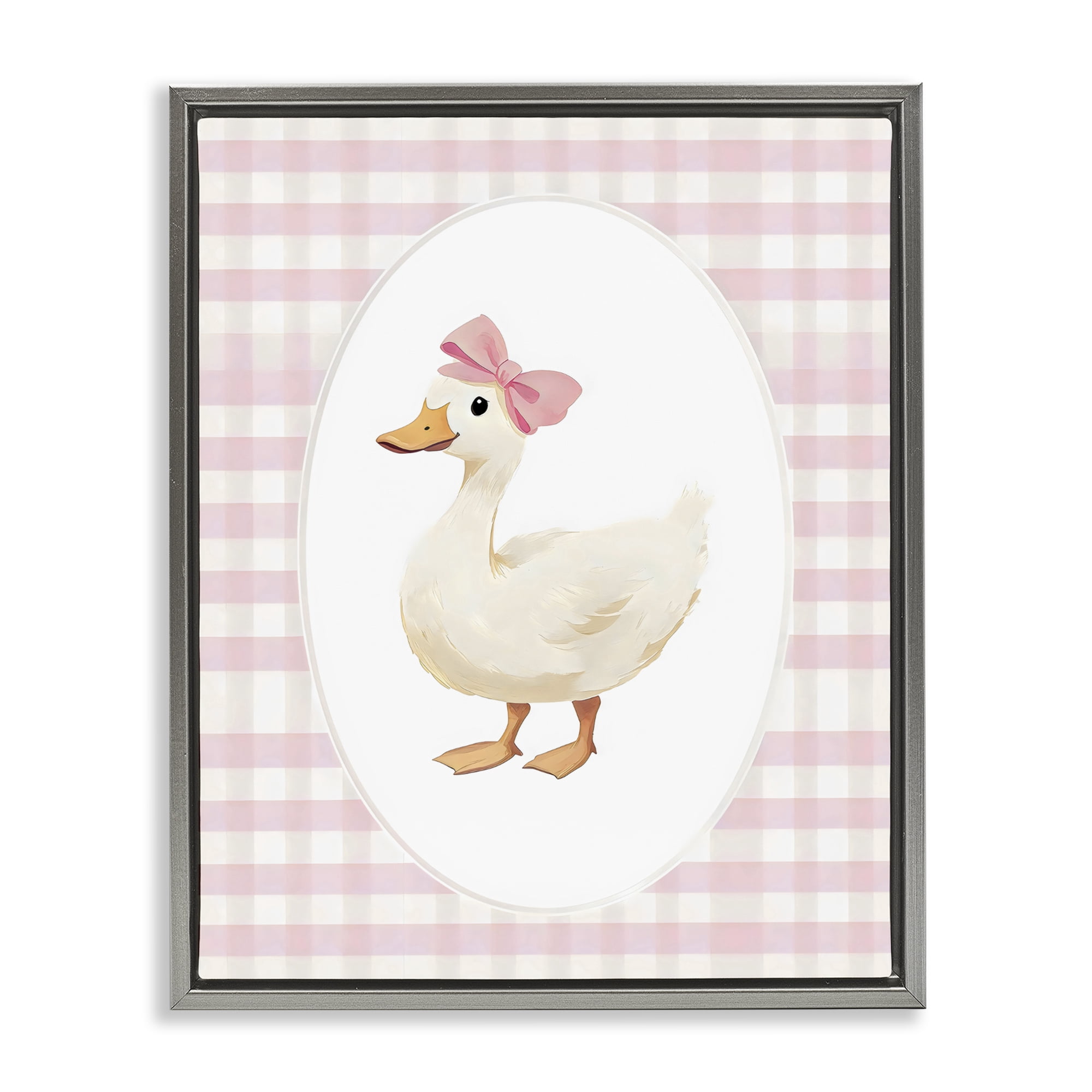 Stupell Industries Pink Gingham Duckling Gray Framed Floater Canvas Wall Art, design by Arlington Prints
