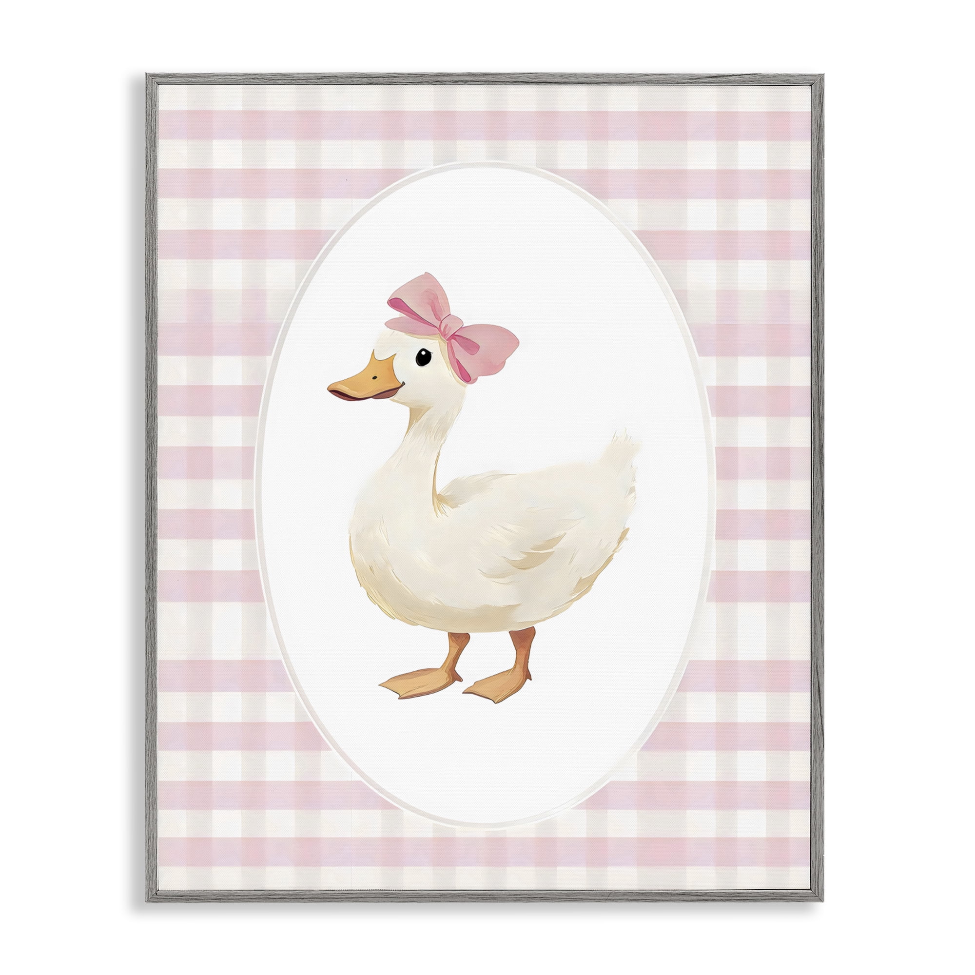 Stupell Industries Pink Gingham Duckling Gray Framed Giclee Art, design by Arlington Prints