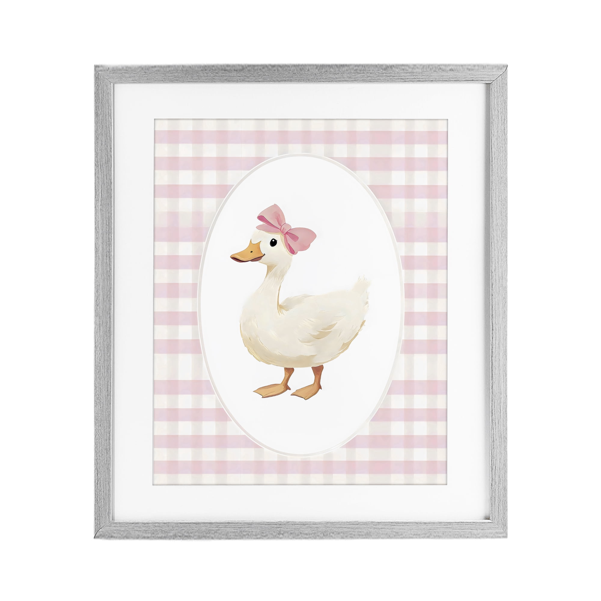 Stupell Industries Pink Gingham Duckling Gray Framed Print Under Glass, design by Arlington Prints