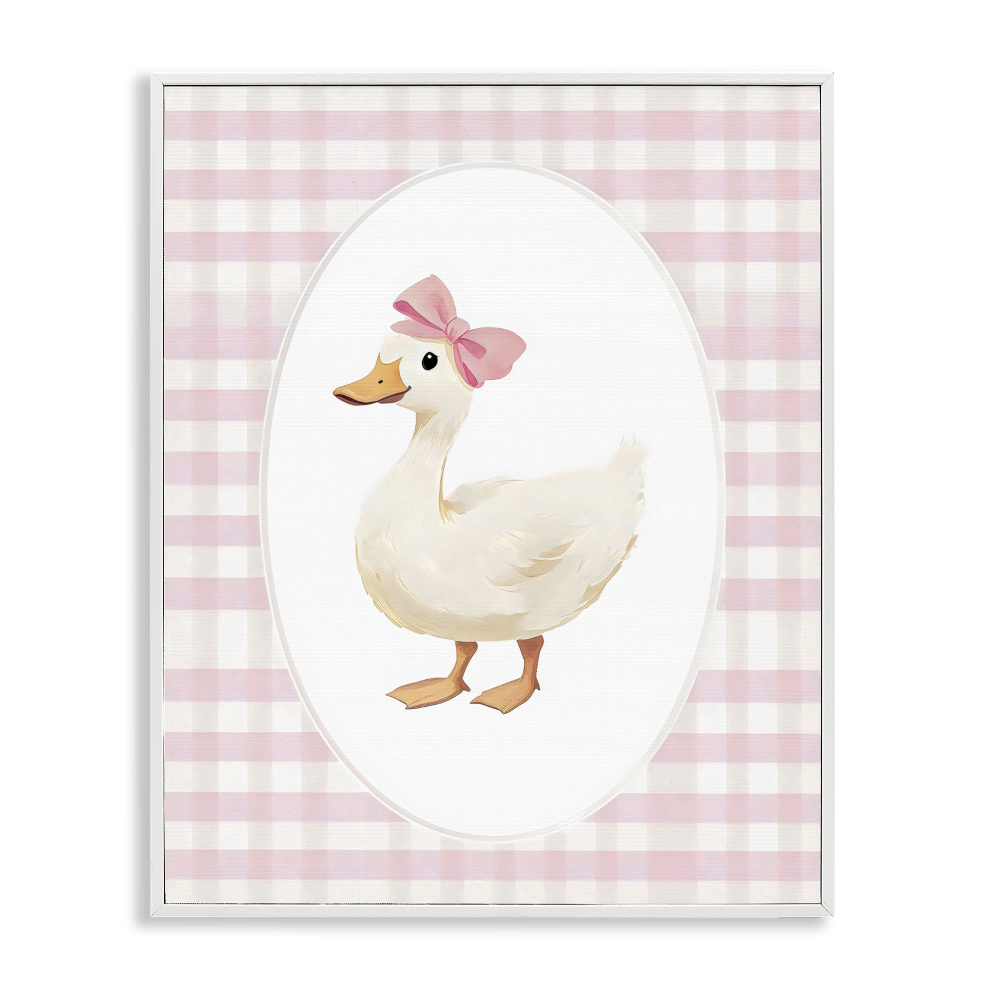 Stupell Industries Pink Gingham Duckling White Framed Giclee Art, design by Arlington Prints