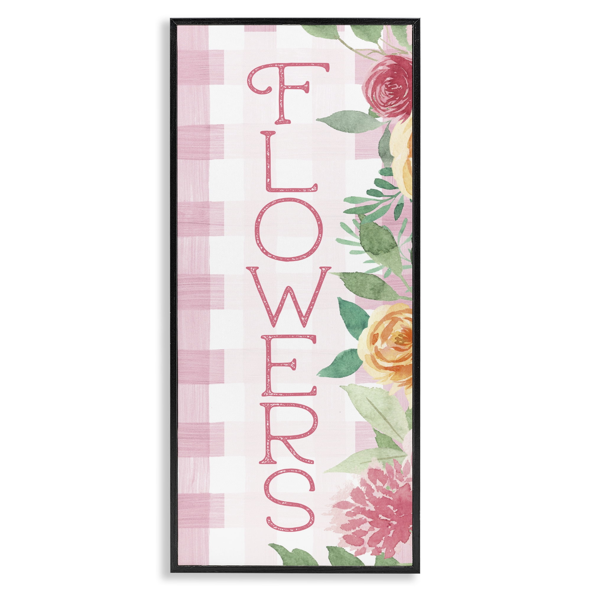 Stupell Industries Pink Gingham & Flowers Black Framed Giclee Art, design by Lux + Me Designs