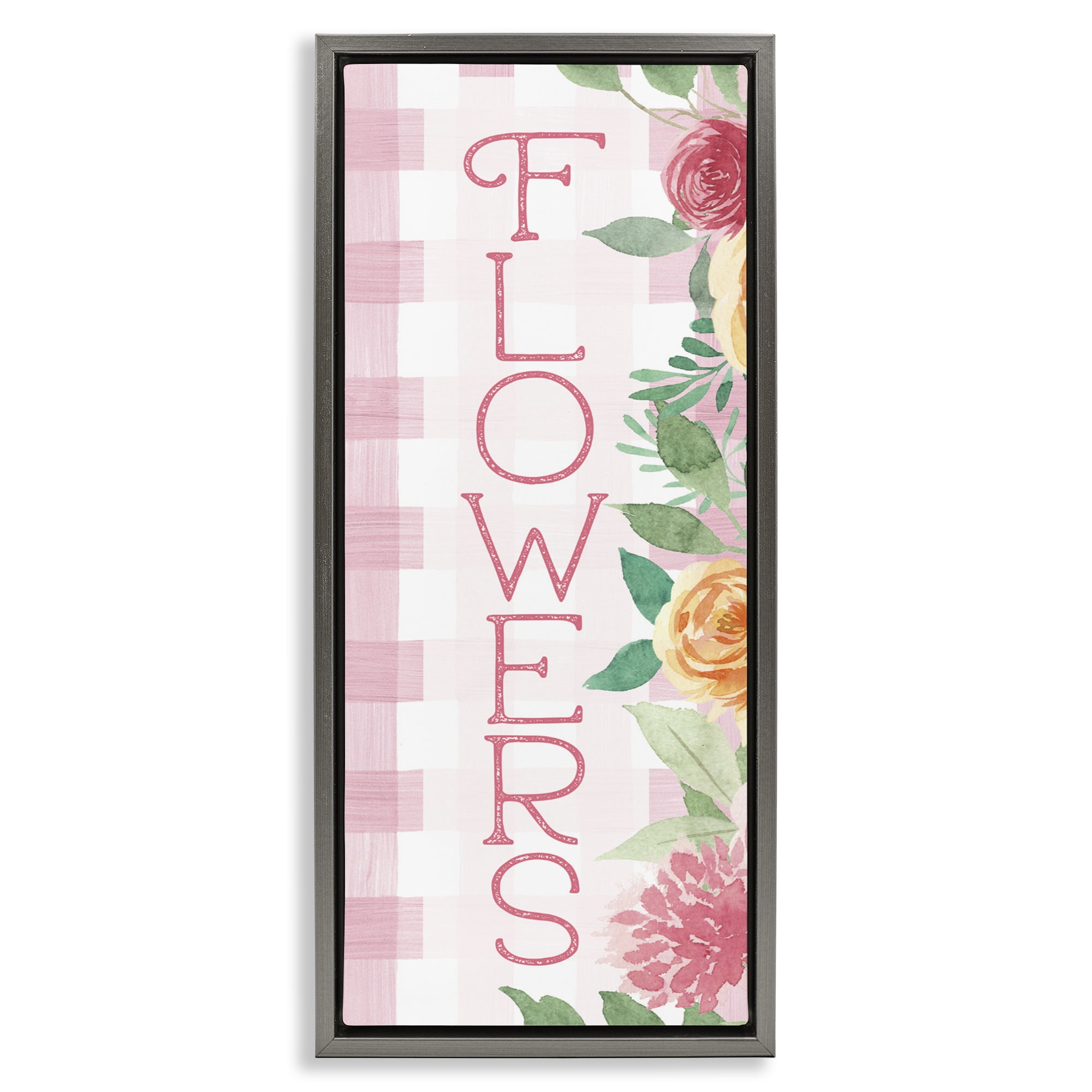 Stupell Industries Pink Gingham & Flowers Gray Framed Floater Canvas Wall Art, design by Lux + Me Designs