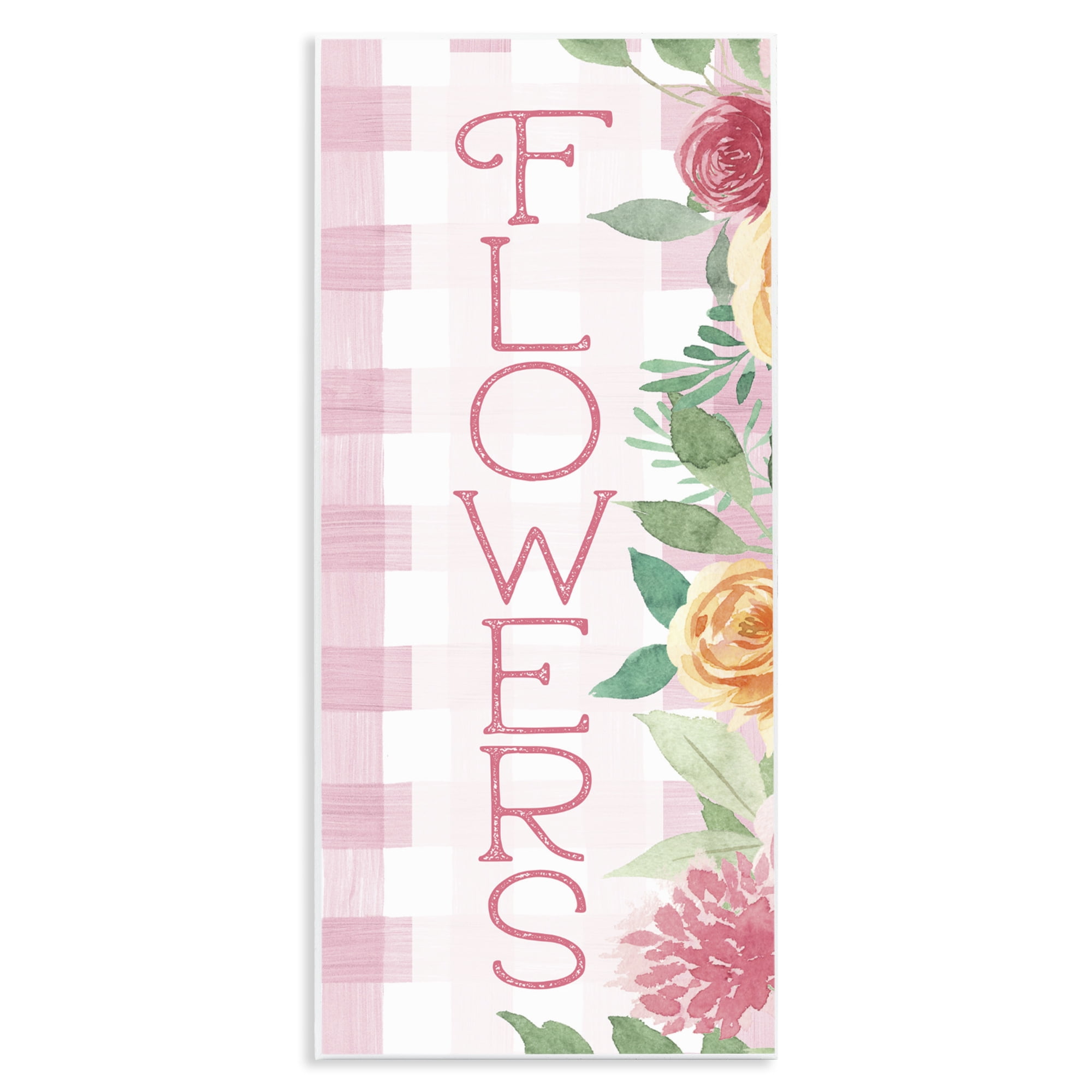 Stupell Industries Pink Gingham & Flowers Wall Plaque Art, design by Lux + Me Designs