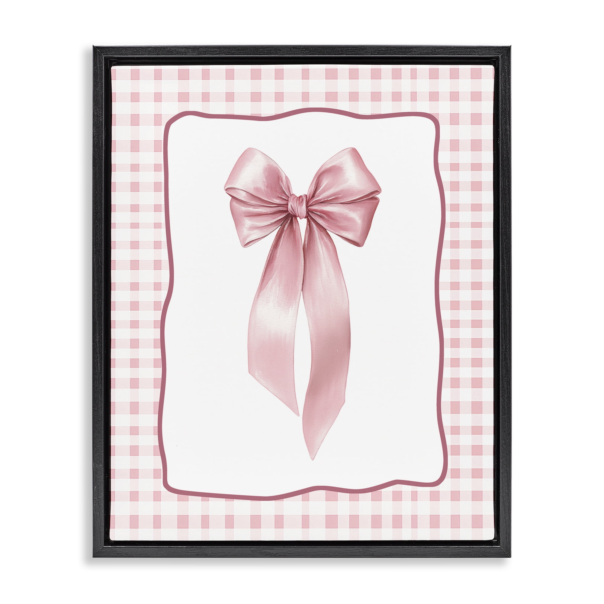 Stupell Industries Pink Gingham Ribbon Black Framed Floater Canvas Wall Art, design by Christine Simpson Art