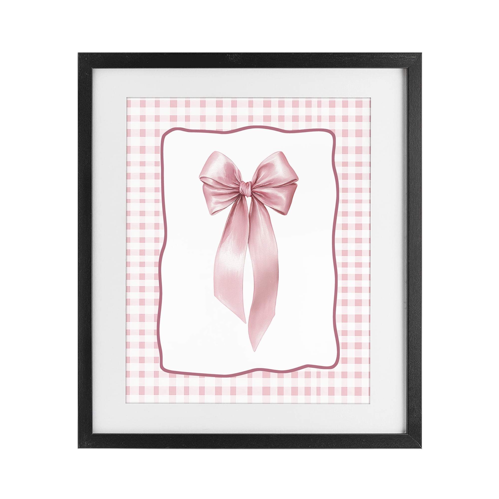 Stupell Industries Pink Gingham Ribbon Black Framed Print Under Glass, design by Christine Simpson Art