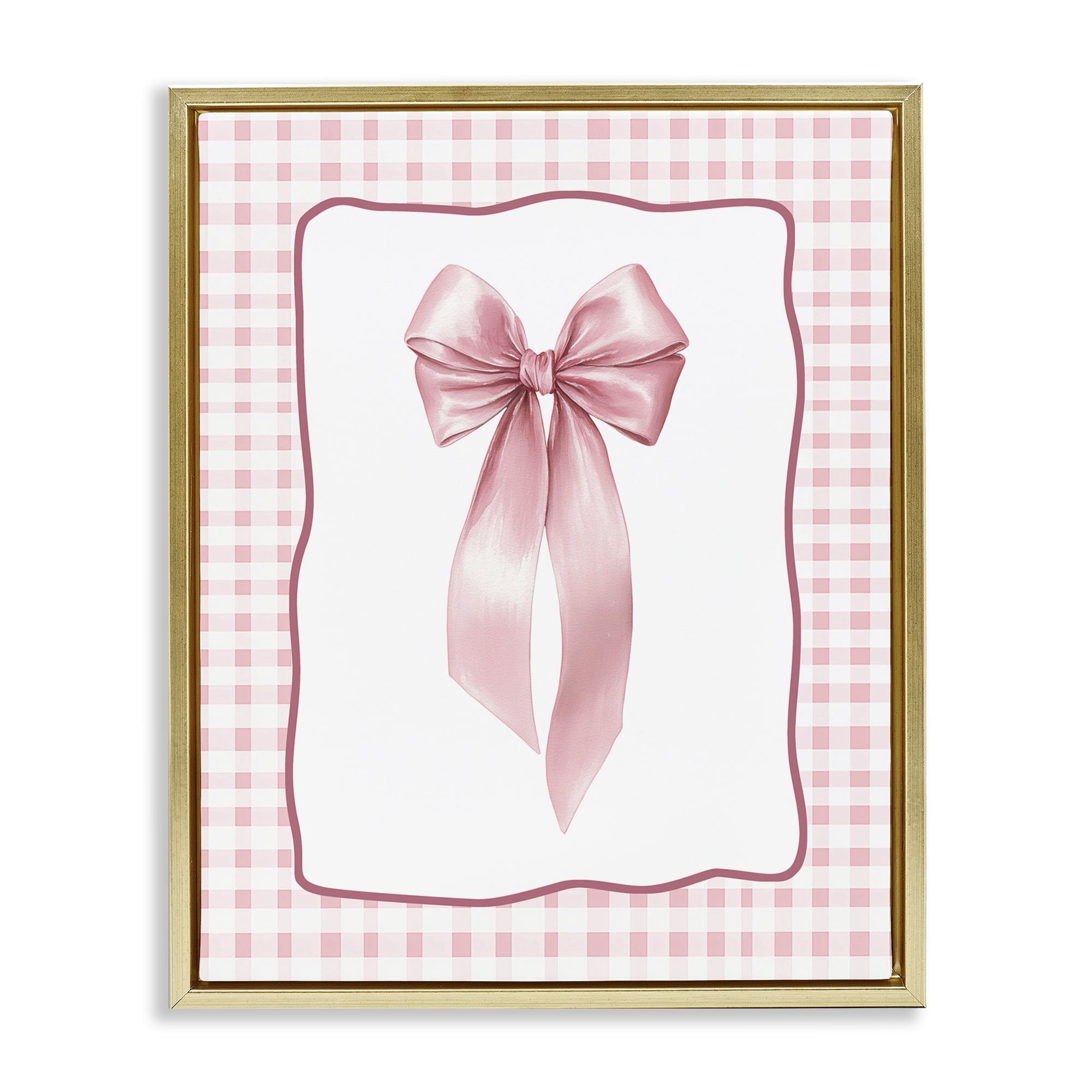 Stupell Industries Pink Gingham Ribbon Gold Framed Floater Canvas Wall Art, design by Christine Simpson Art