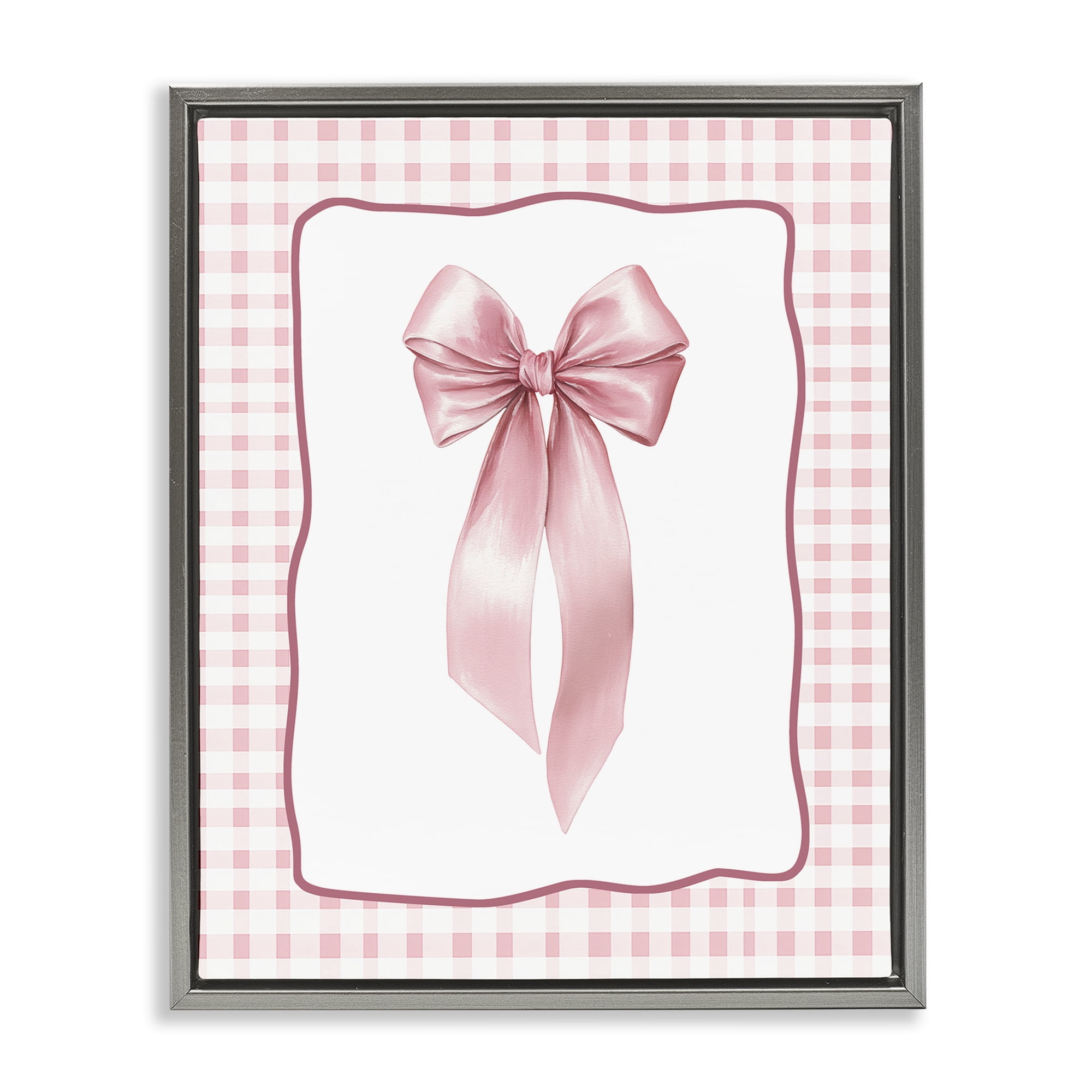 Stupell Industries Pink Gingham Ribbon Gray Framed Floater Canvas Wall Art, design by Christine Simpson Art