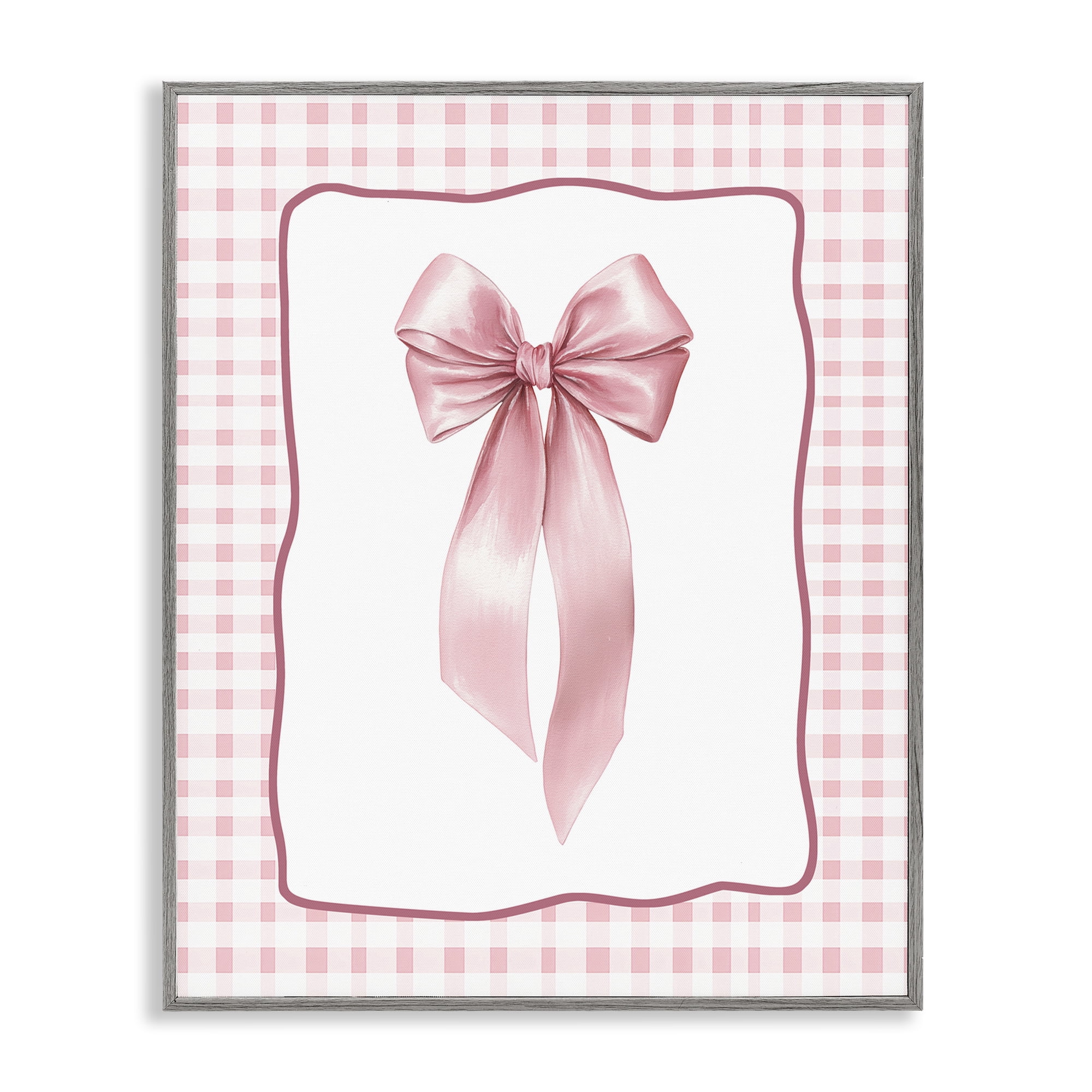 Stupell Industries Pink Gingham Ribbon Gray Framed Giclee Art, design by Christine Simpson Art