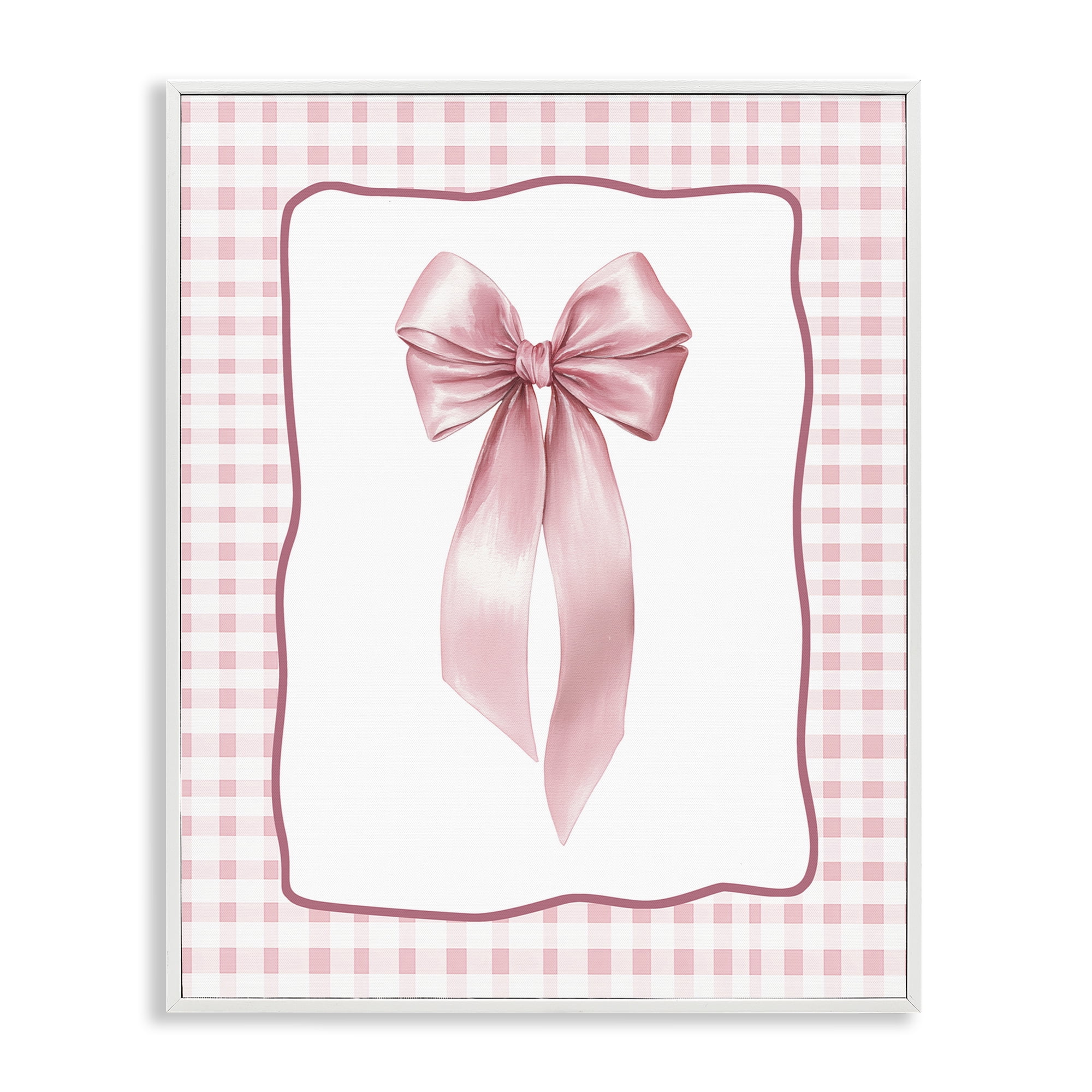 Stupell Industries Pink Gingham Ribbon White Framed Giclee Art, design by Christine Simpson Art