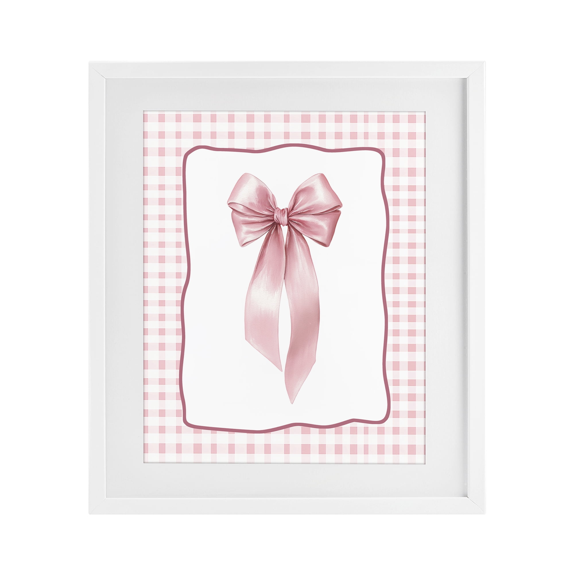 Stupell Industries Pink Gingham Ribbon White Framed Print Under Glass, design by Christine Simpson Art