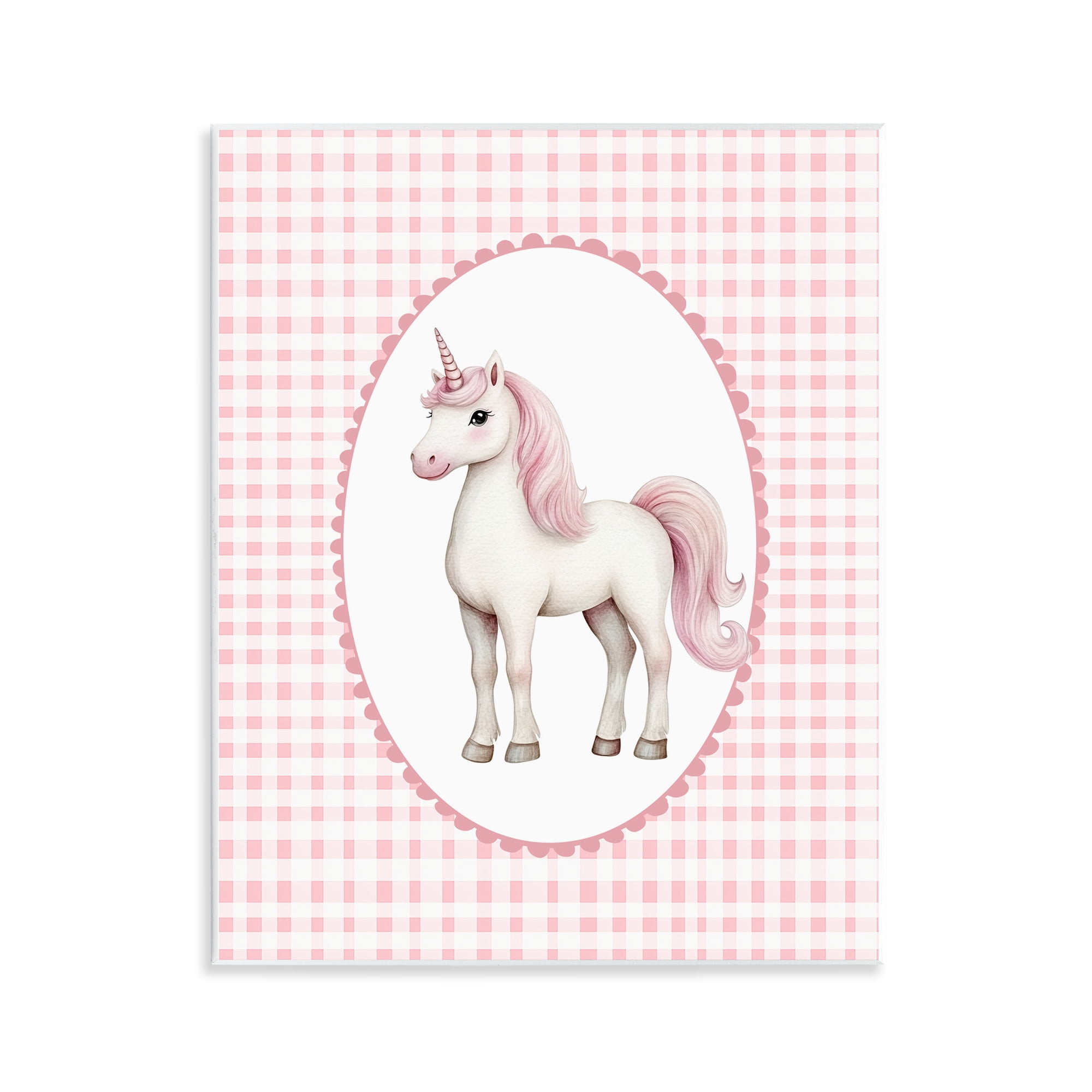 Stupell Industries Pink Gingham Unicorn Wall Plaque Art, design by Christine Simpson Art