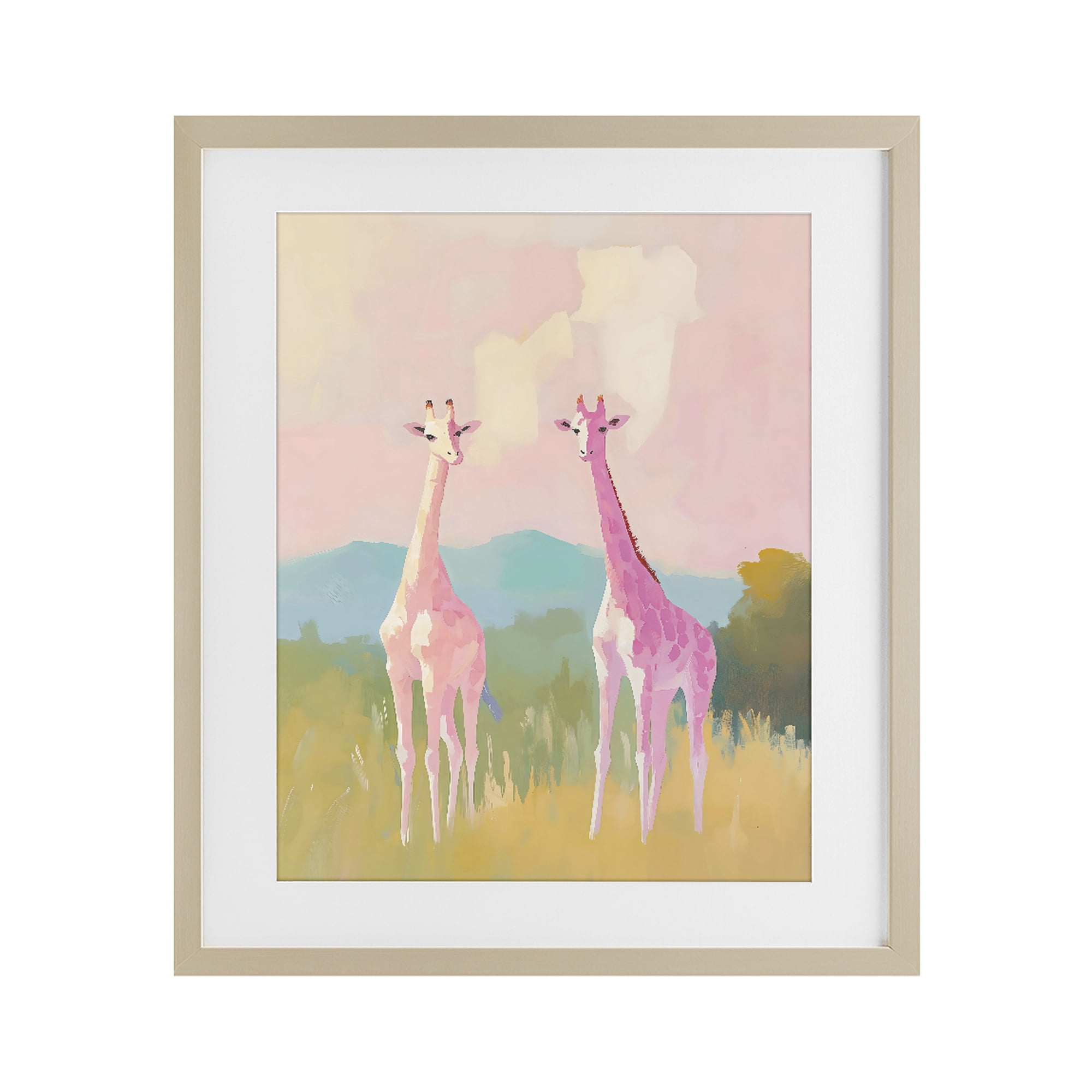 Stupell Industries Pink Giraffes on Savanna Birch Framed Print Under Glass, design by The Prints Vibe