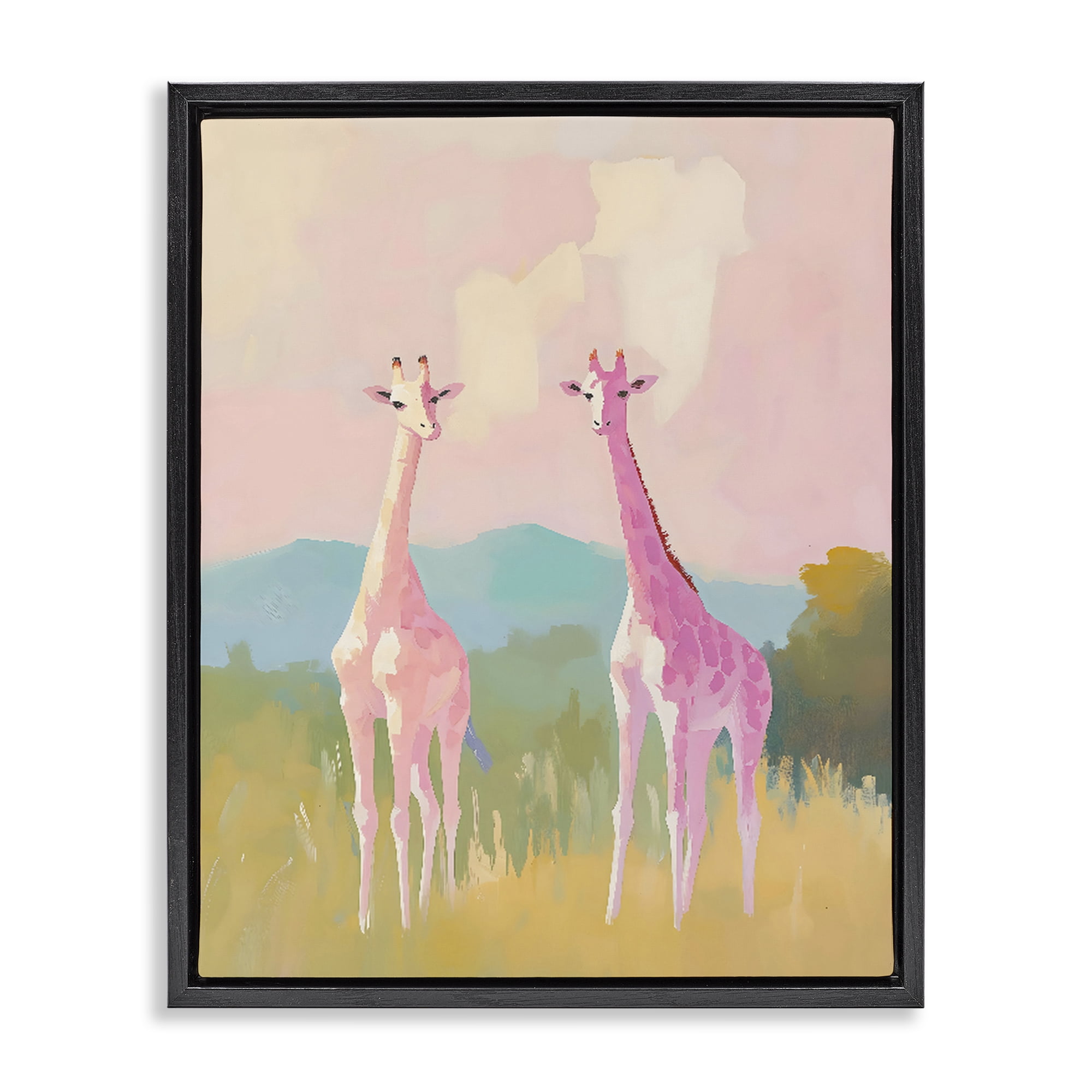 Stupell Industries Pink Giraffes on Savanna Black Framed Floater Canvas Wall Art, design by The Prints Vibe
