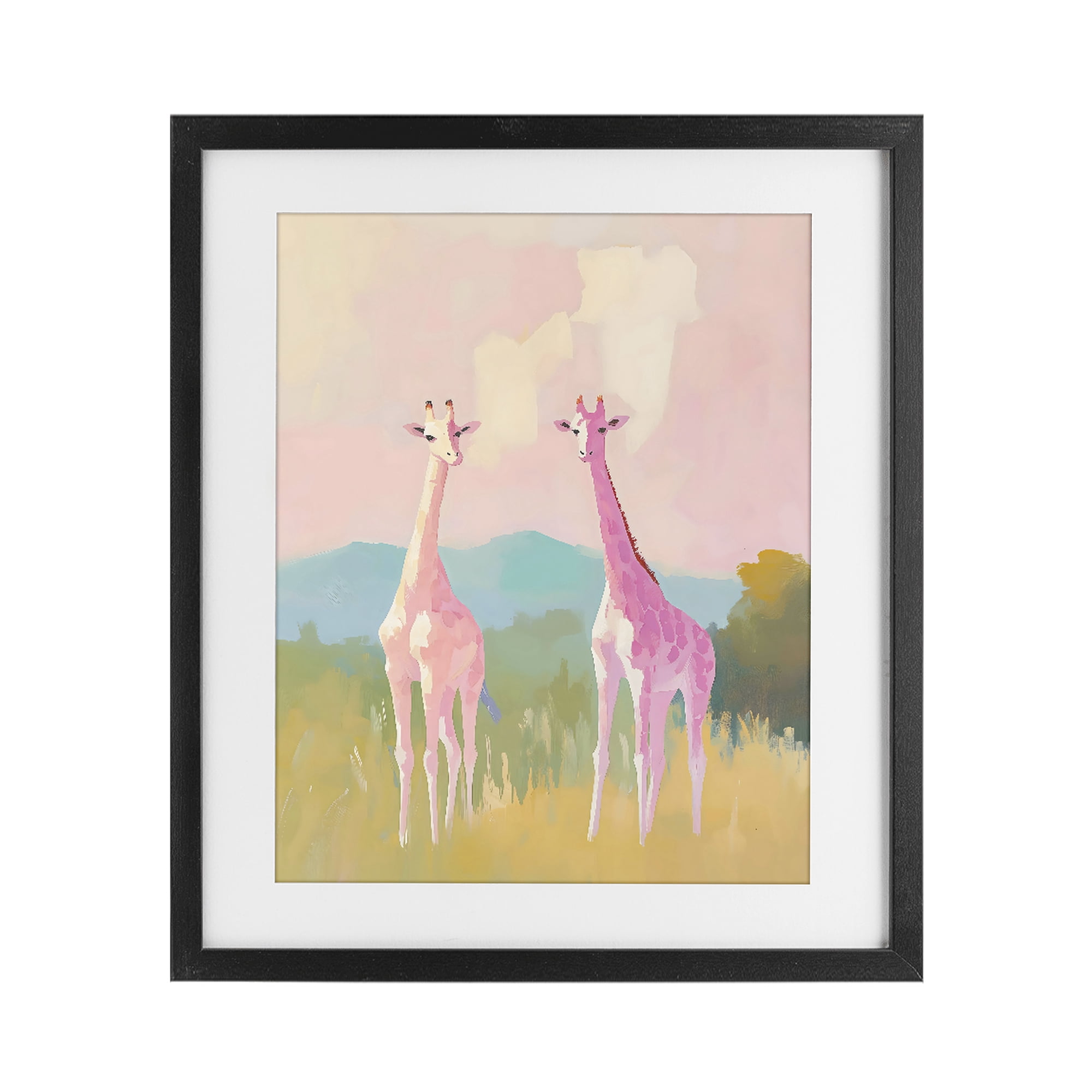 Stupell Industries Pink Giraffes on Savanna Black Framed Print Under Glass, design by The Prints Vibe