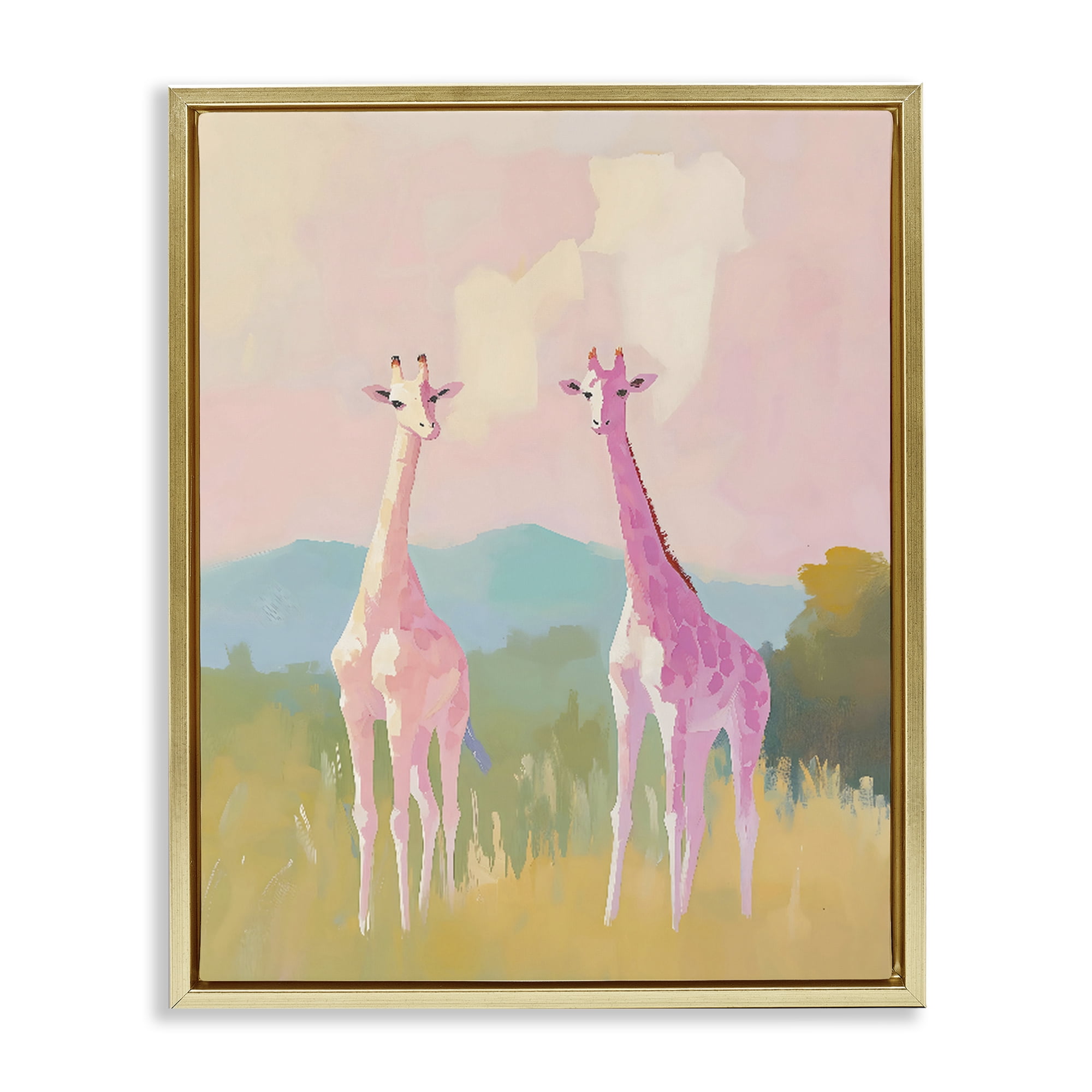 Stupell Industries Pink Giraffes on Savanna Gold Framed Floater Canvas Wall Art, design by The Prints Vibe