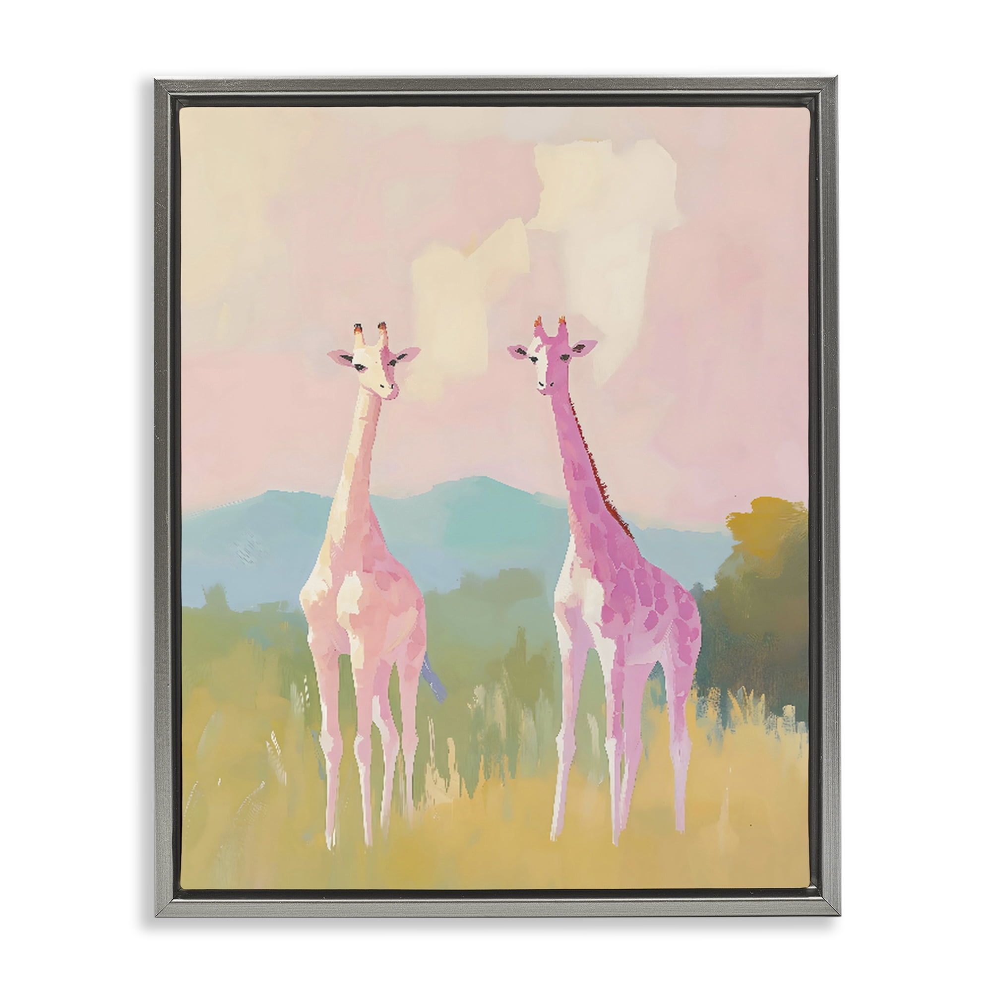 Stupell Industries Pink Giraffes on Savanna Gray Framed Floater Canvas Wall Art, design by The Prints Vibe