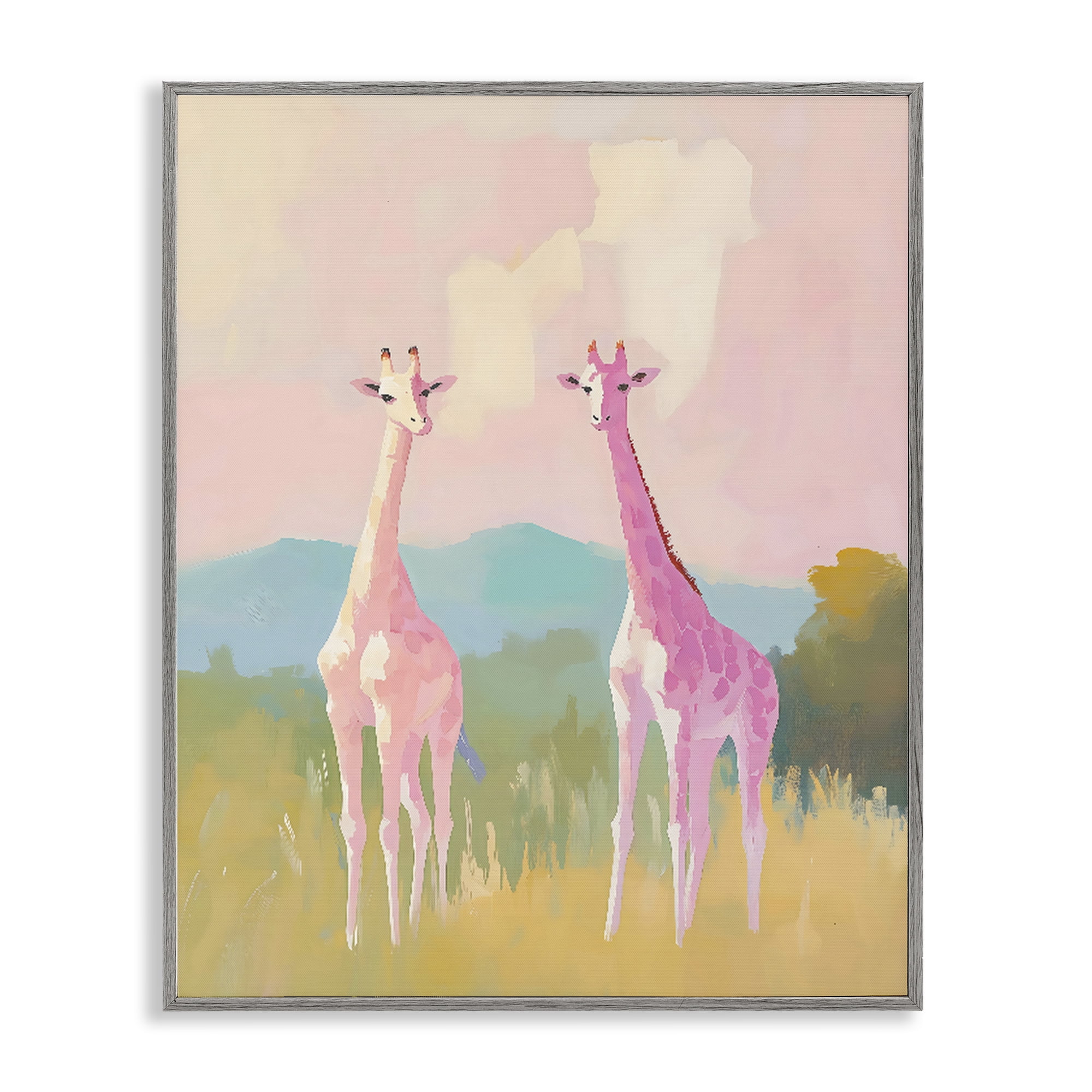 Stupell Industries Pink Giraffes on Savanna Gray Framed Giclee Art, design by The Prints Vibe