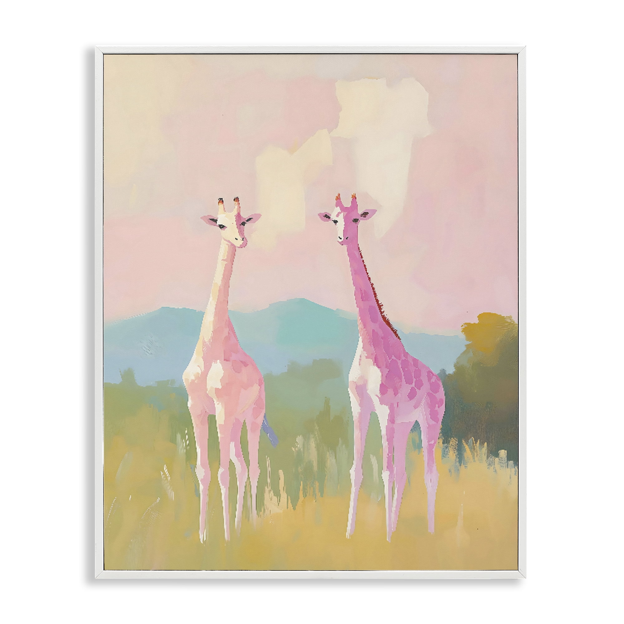 Stupell Industries Pink Giraffes on Savanna White Framed Giclee Art, design by The Prints Vibe