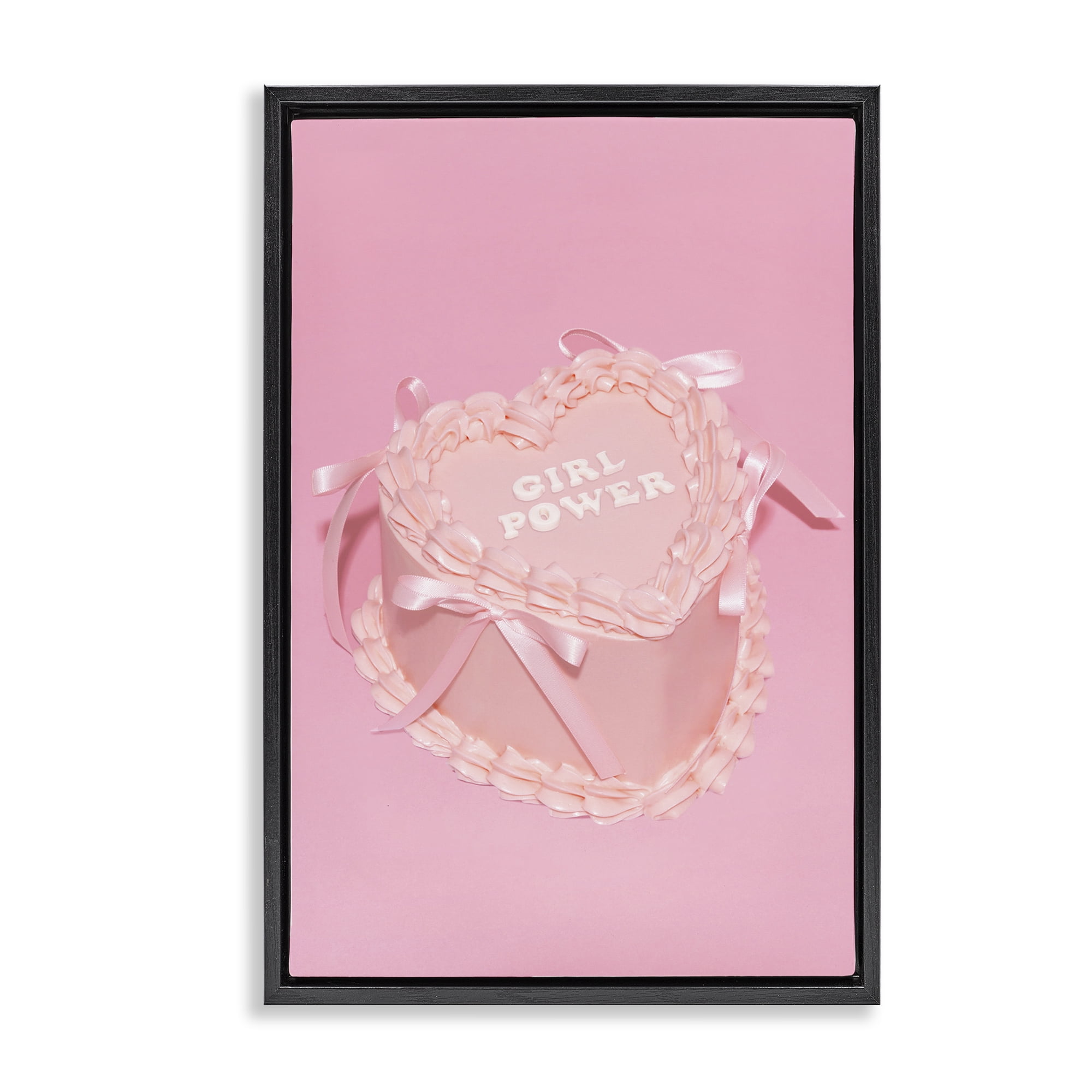 Stupell Industries Pink Girl Power Cake Food & Beverage Painting Black Floater Framed Art Print Wall Art, 21 x 31