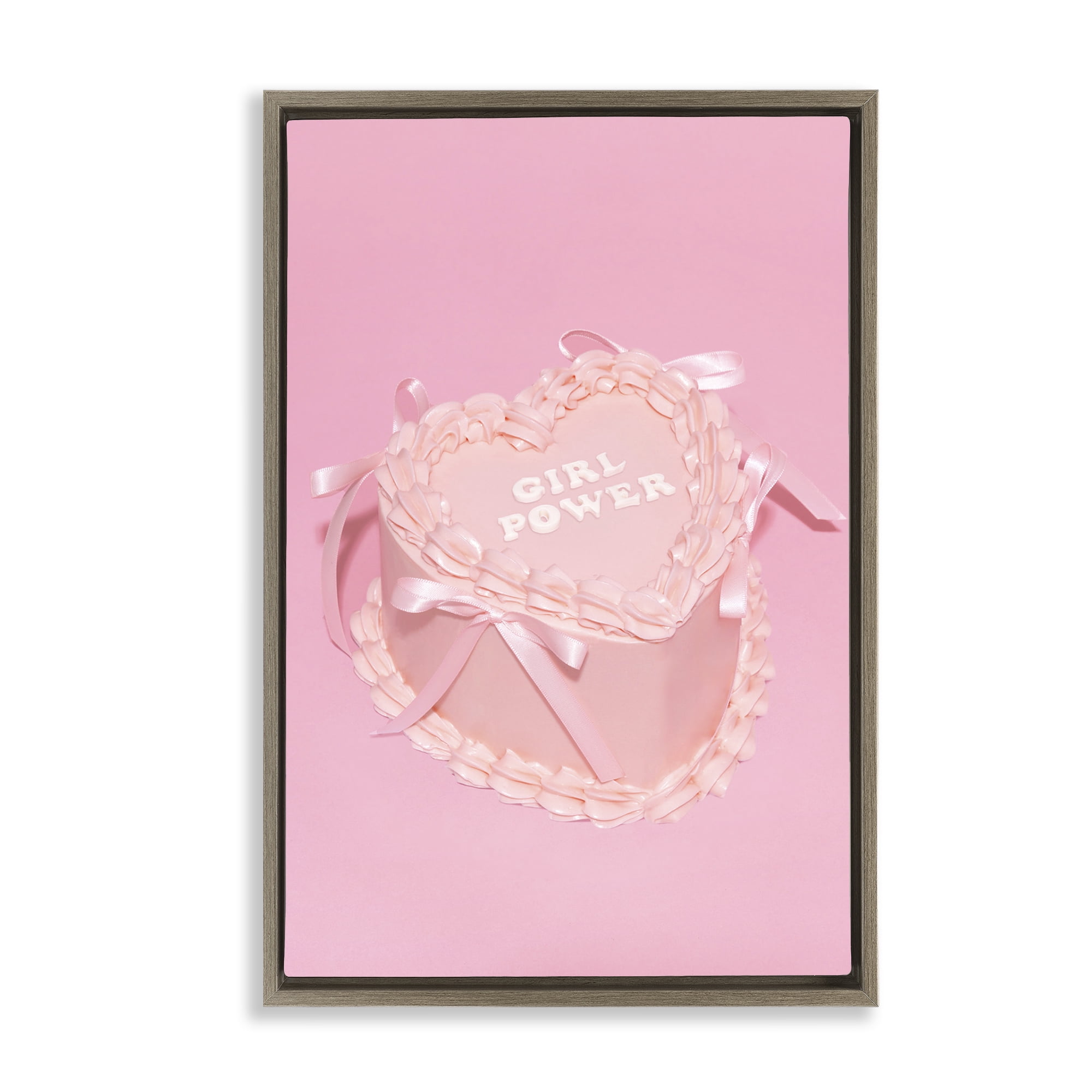 Stupell Industries Pink Girl Power Cake Food & Beverage Painting Brown Floater Framed Art Print Wall Art, 17 x 25