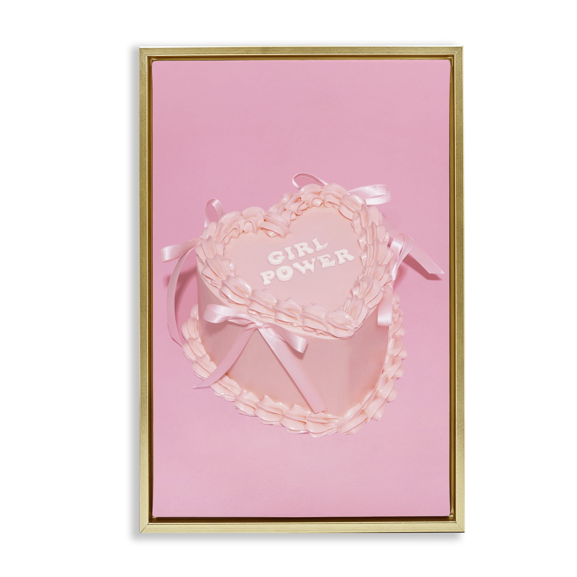 Stupell Industries Pink Girl Power Cake Food & Beverage Painting Gold Floater Framed Art Print Wall Art, 21 x 31