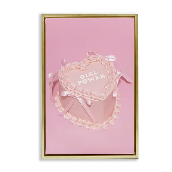 Stupell Industries Pink Girl Power Cake Food & Beverage Painting Gold Floater Framed Art Print Wall Art, 21 x 31
