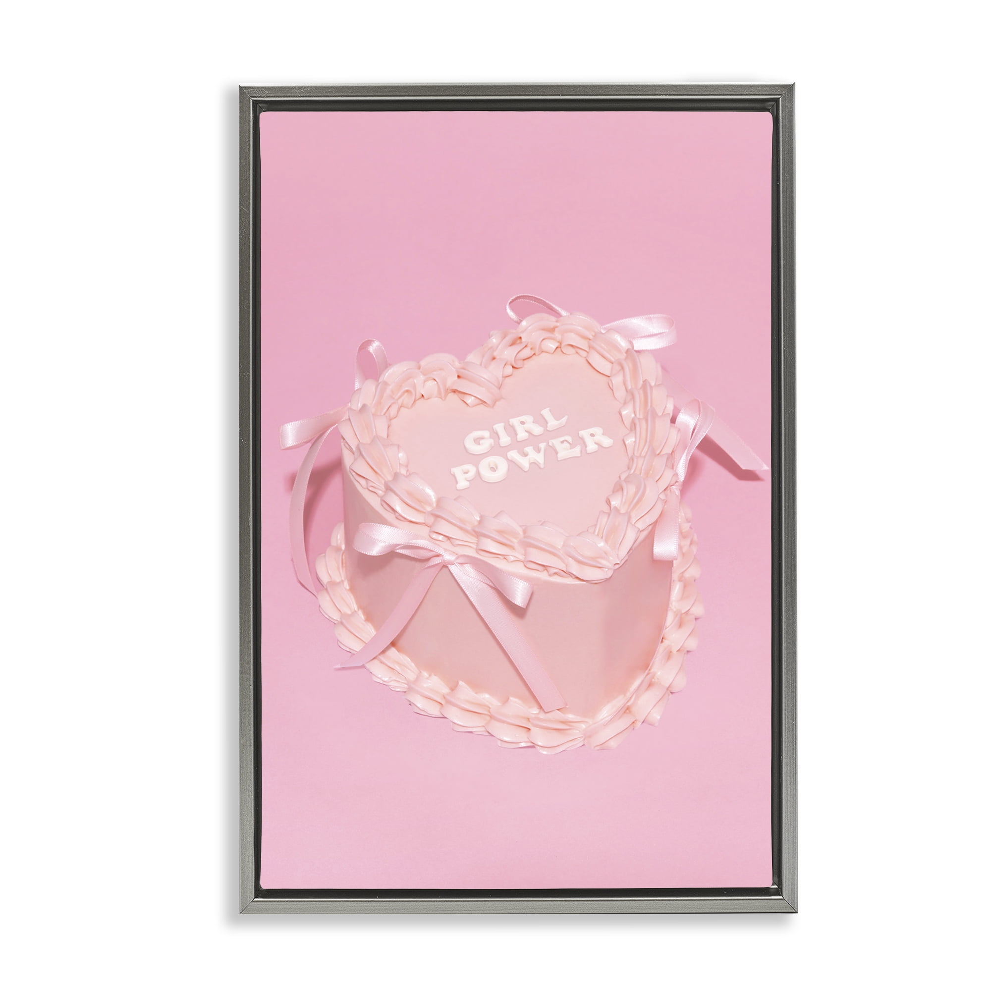 Stupell Industries Pink Girl Power Cake Food & Beverage Painting Gray Floater Framed Art Print Wall Art, 21 x 31
