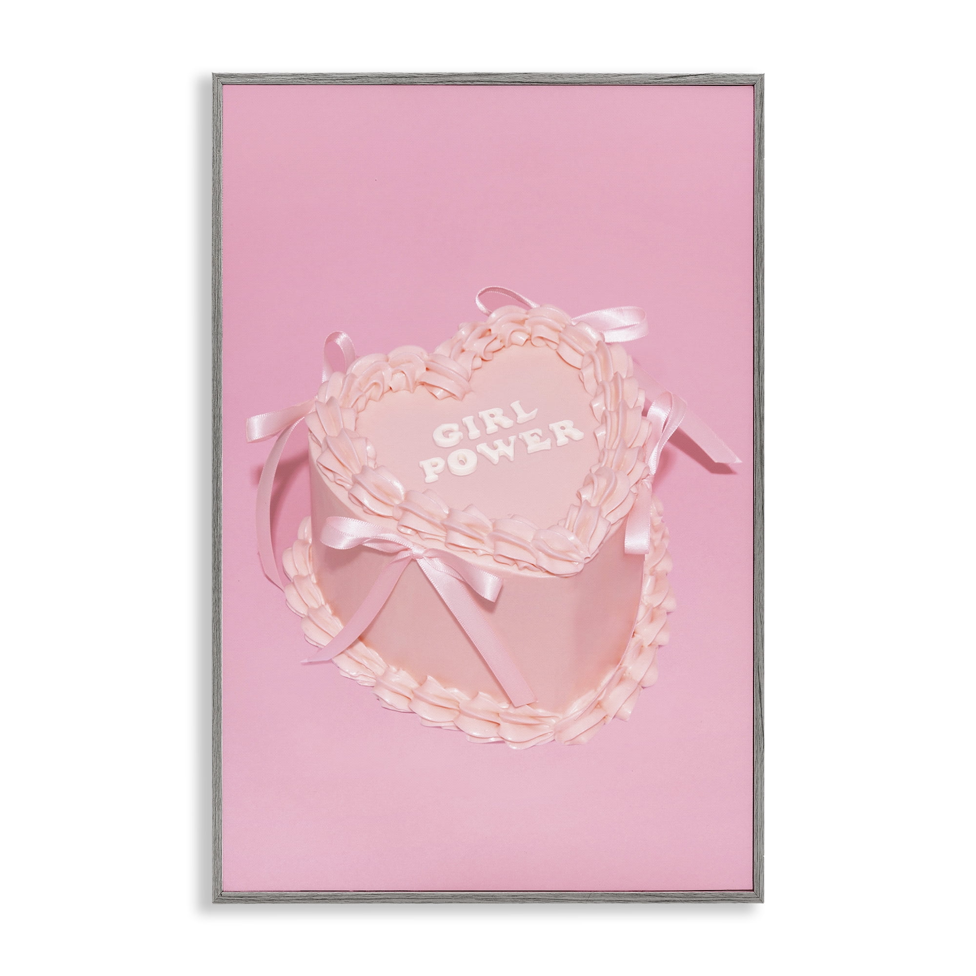 Stupell Industries Pink Girl Power Cake Food & Beverage Painting Gray Framed Art Print Wall Art, 16 x 24