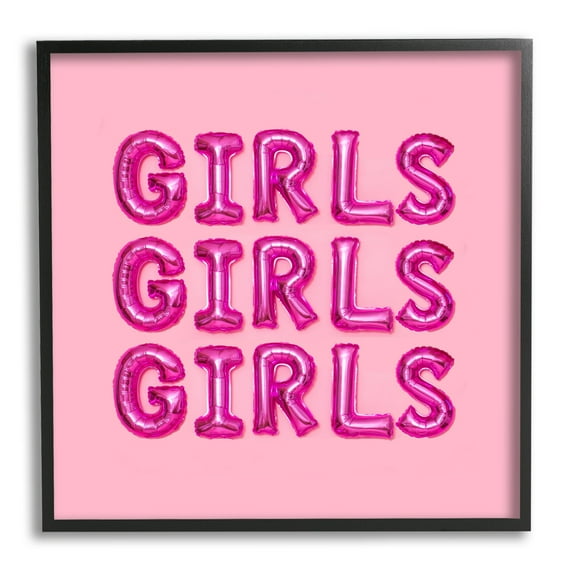 Stupell Industries Pink Girls Balloon Letters Bold Stylish Typography Graphic Art Black Framed Art Print Wall Art, Design by LISH creative