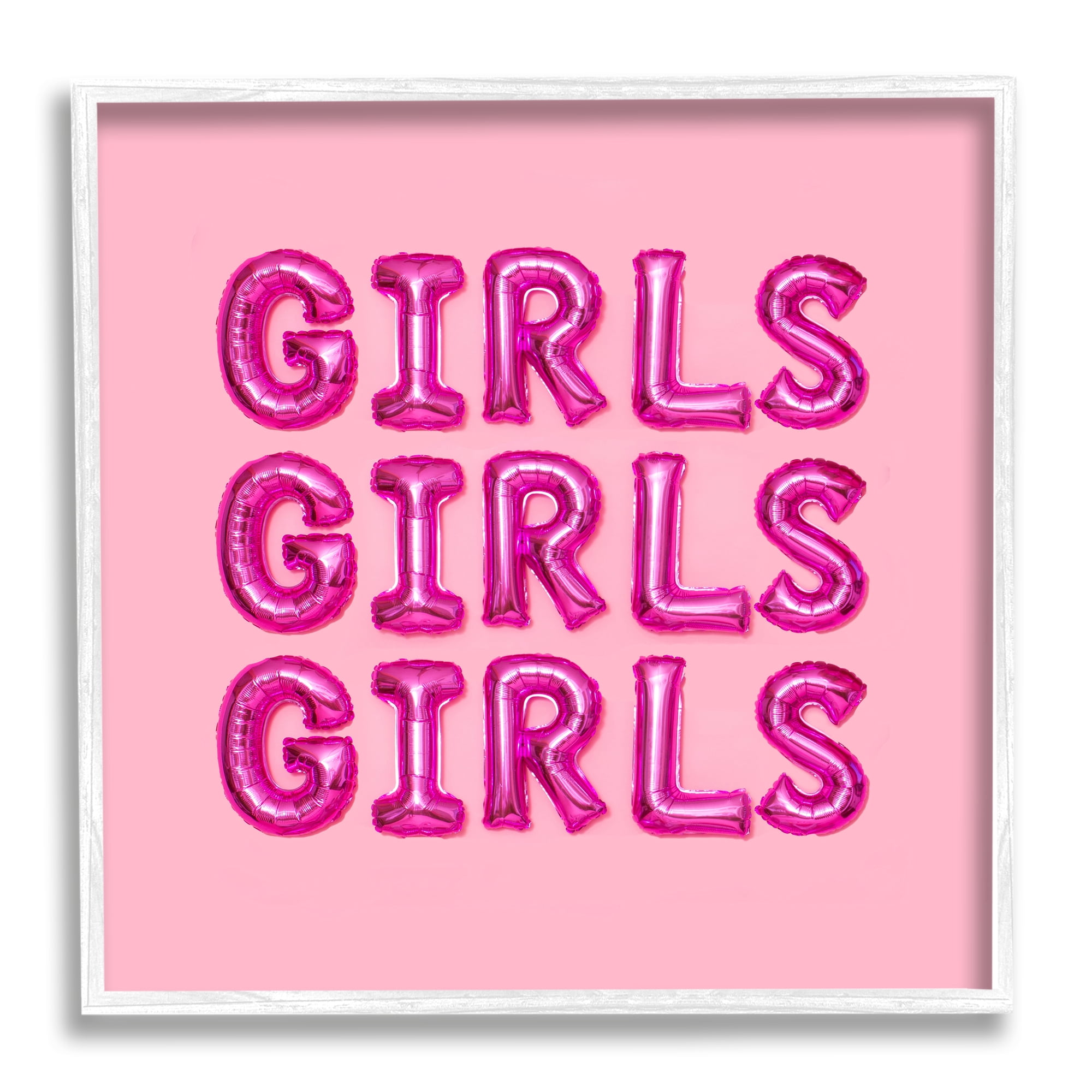 Stupell Industries Pink Girls Balloon Letters Bold Stylish Typography Graphic Art White Framed Art Print Wall Art, Design by LISH creative
