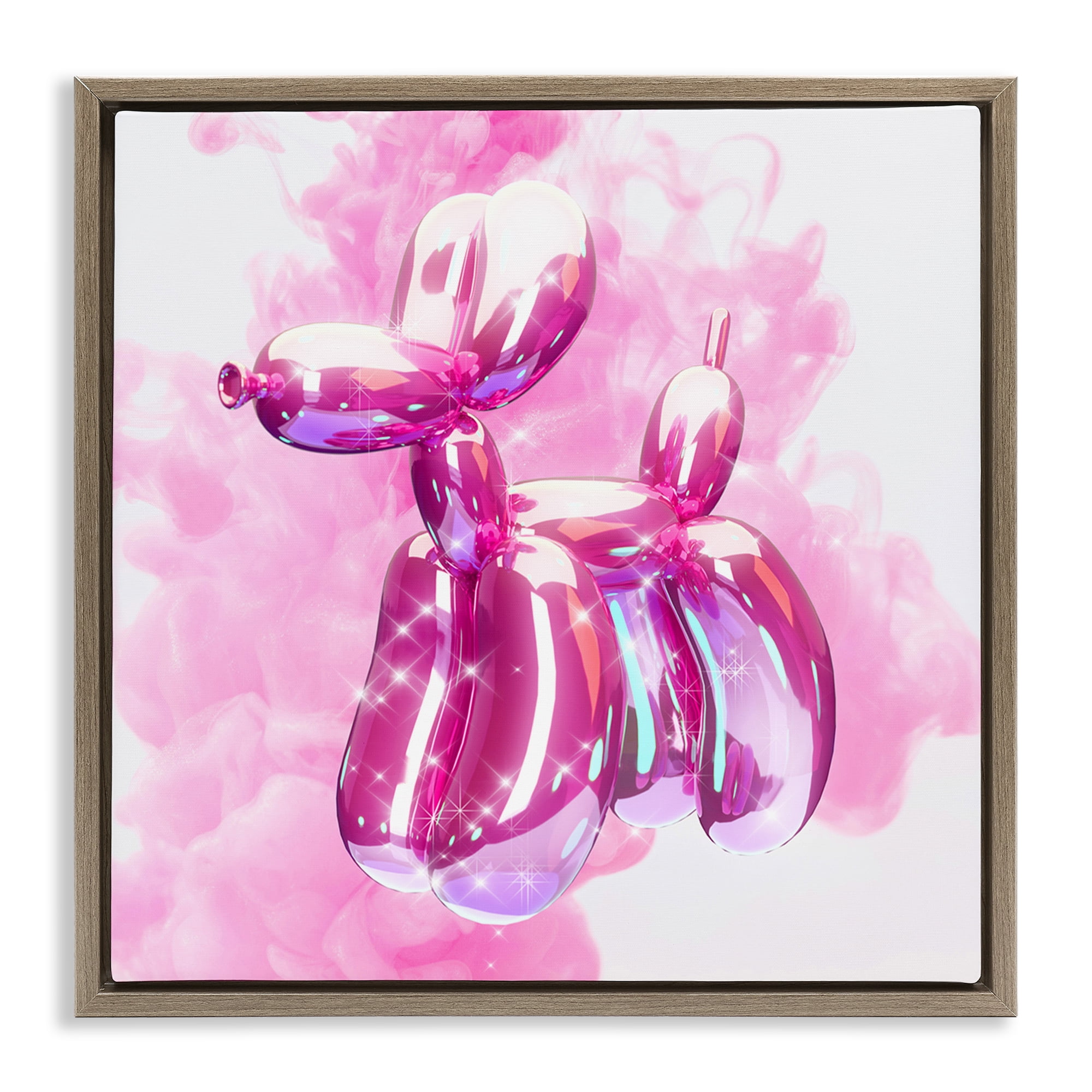 Stupell Industries Pink Glam Balloon Dog Abstract Painting Brown Floater Framed Canvas Art Print Wall Art, 18 x 18