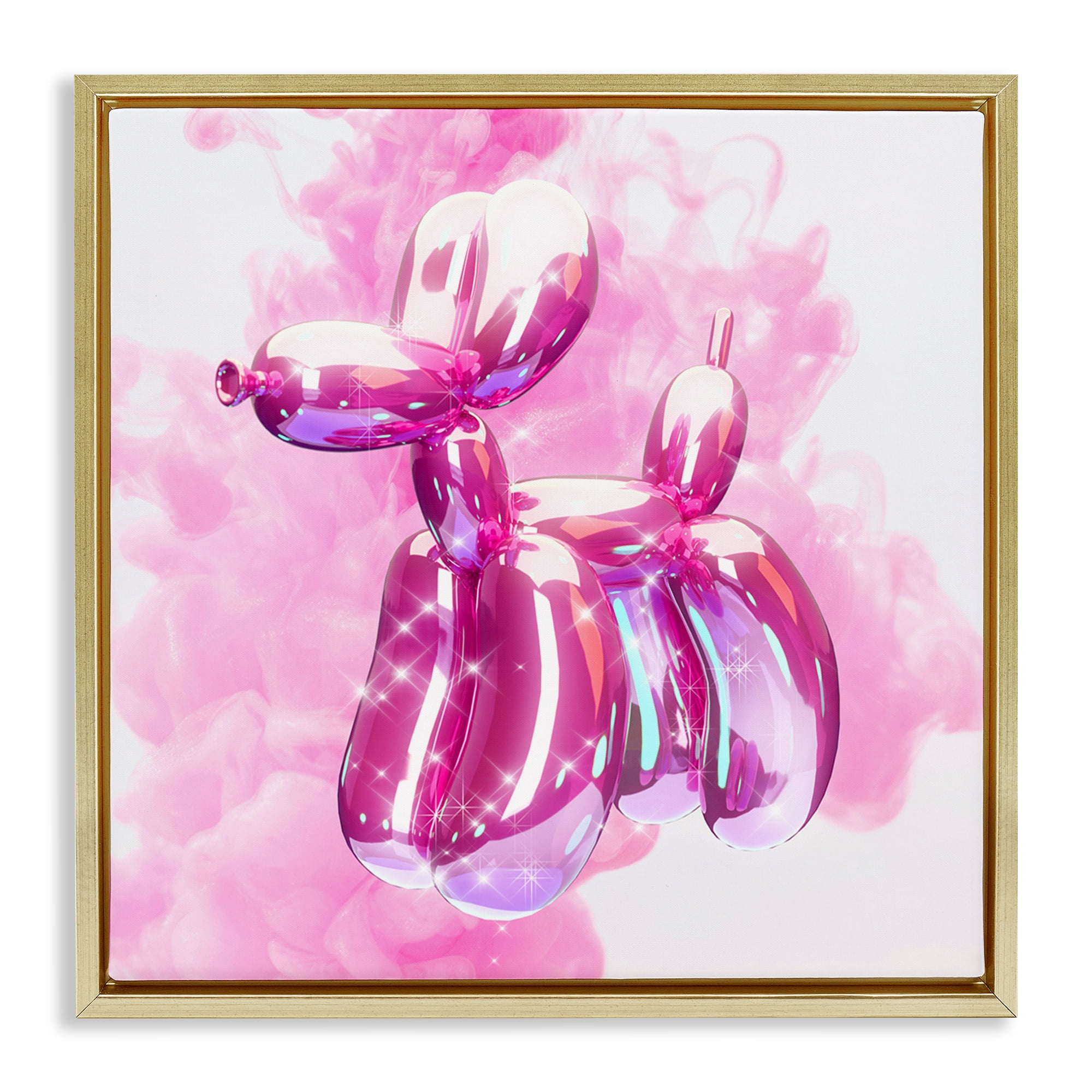 Stupell Industries Pink Glam Balloon Dog Abstract Painting Gold Floater Framed Canvas Art Print Wall Art, 18 x 18
