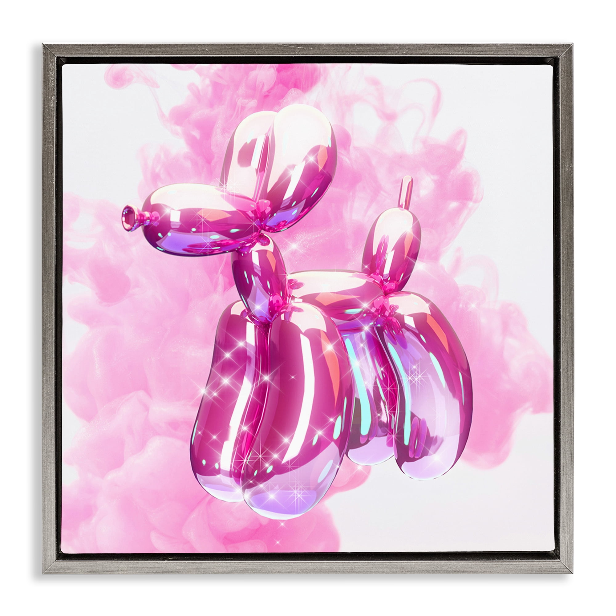 Stupell Industries Pink Glam Balloon Dog Abstract Painting Gray Floater Framed Canvas Art Print Wall Art, 25 x 25
