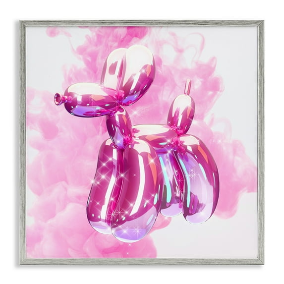 Stupell Industries Pink Glam Balloon Dog Abstract Painting Gray Framed Art Print Wall Art, 12 x 12