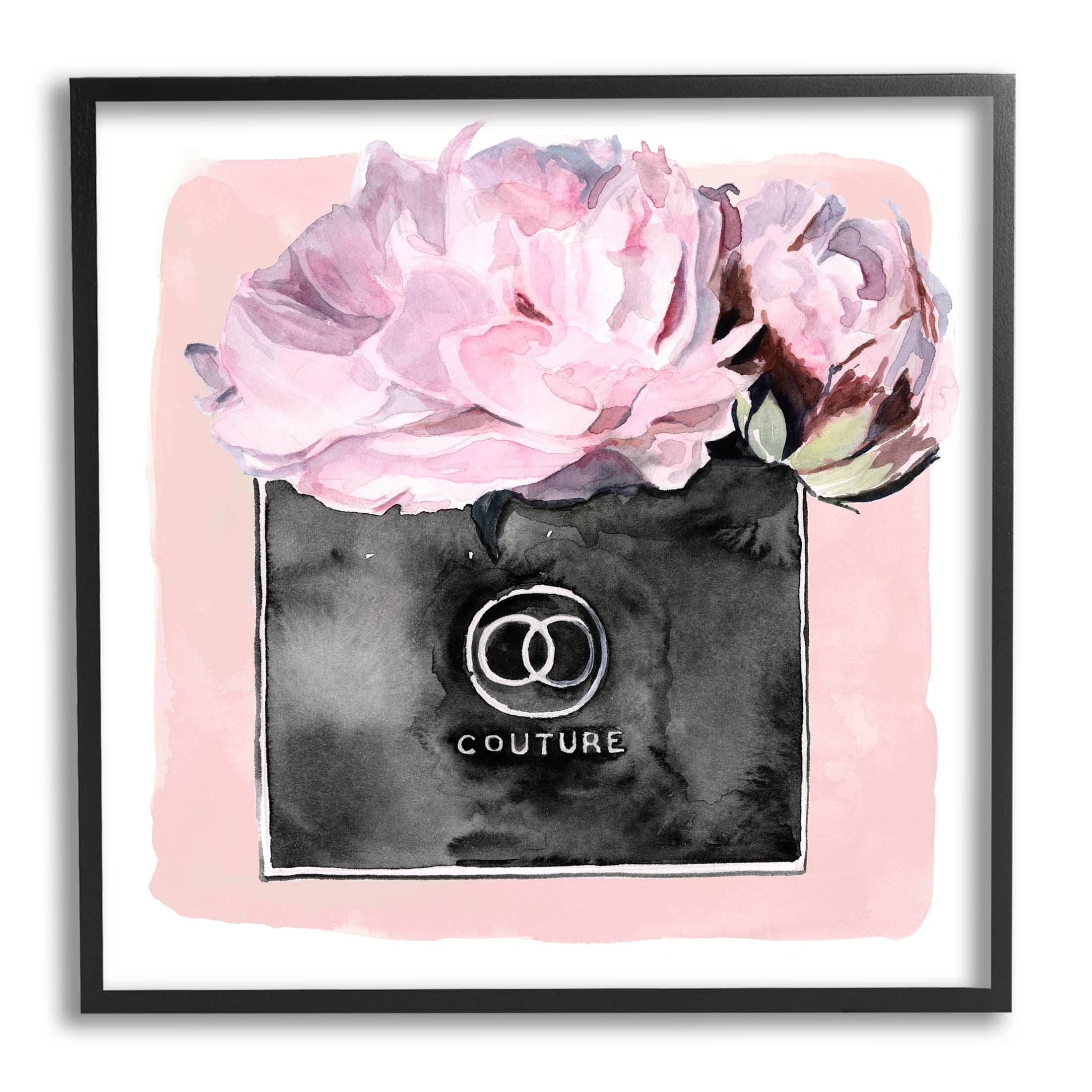 Stupell Industries Pink Glam Blossom Fashion Couture Vase Graphic Art Black Framed Art Print Wall Art, Design by Jennifer Paxton Parker
