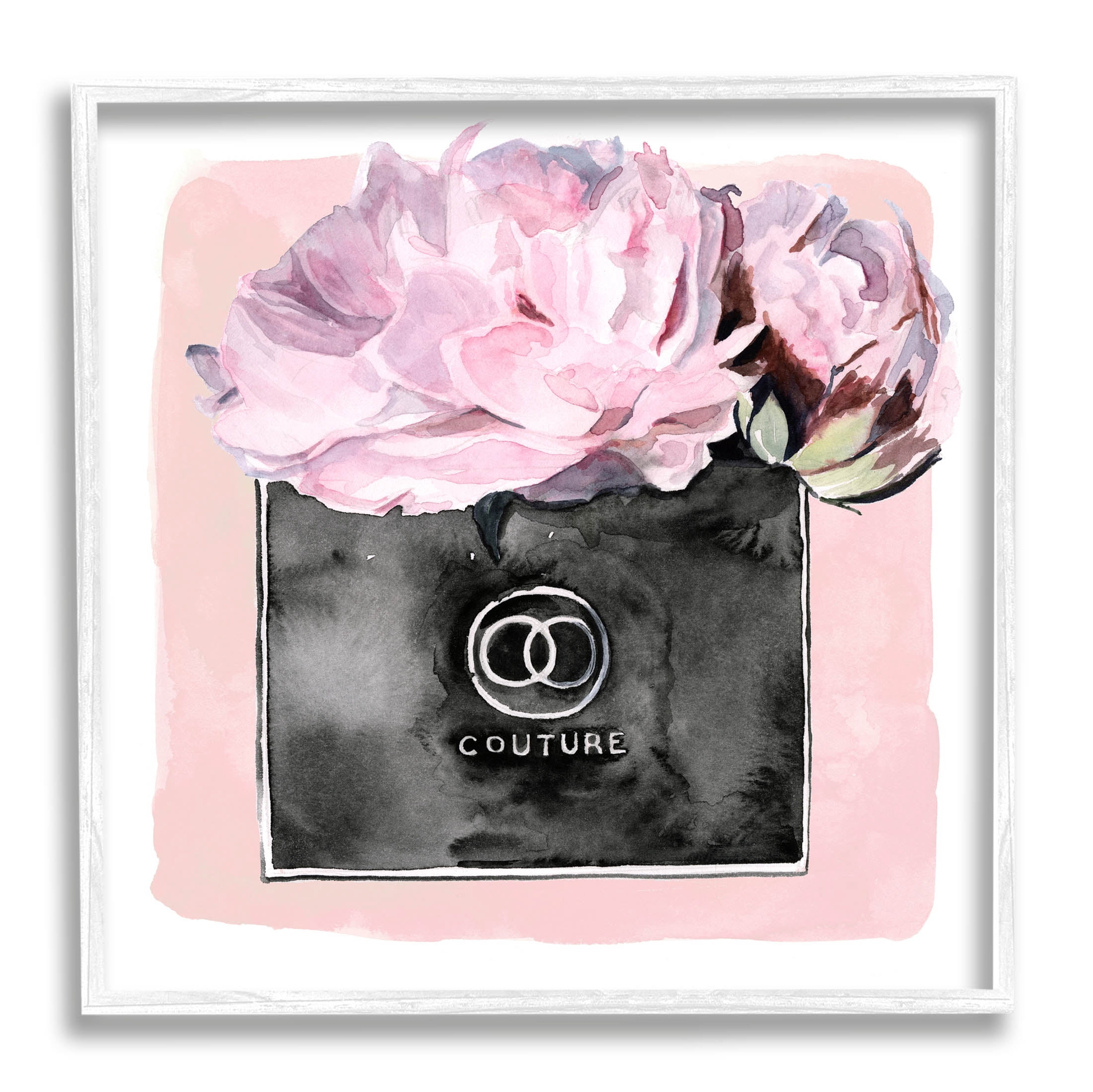 Stupell Industries Pink Glam Blossom Fashion Couture Vase Graphic Art White Framed Art Print Wall Art, Design by Jennifer Paxton Parker