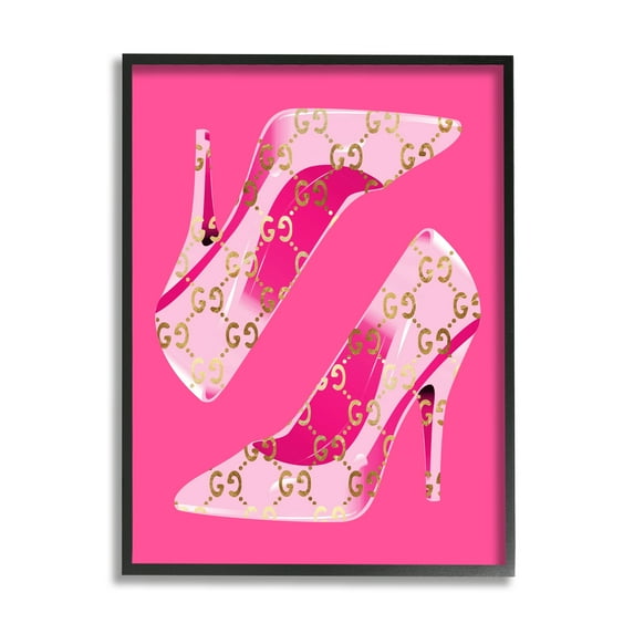 Stupell Industries Pink Glam Brand Shoes Beauty & Fashion Painting Black Framed Art Print Wall Art, 16 x 20
