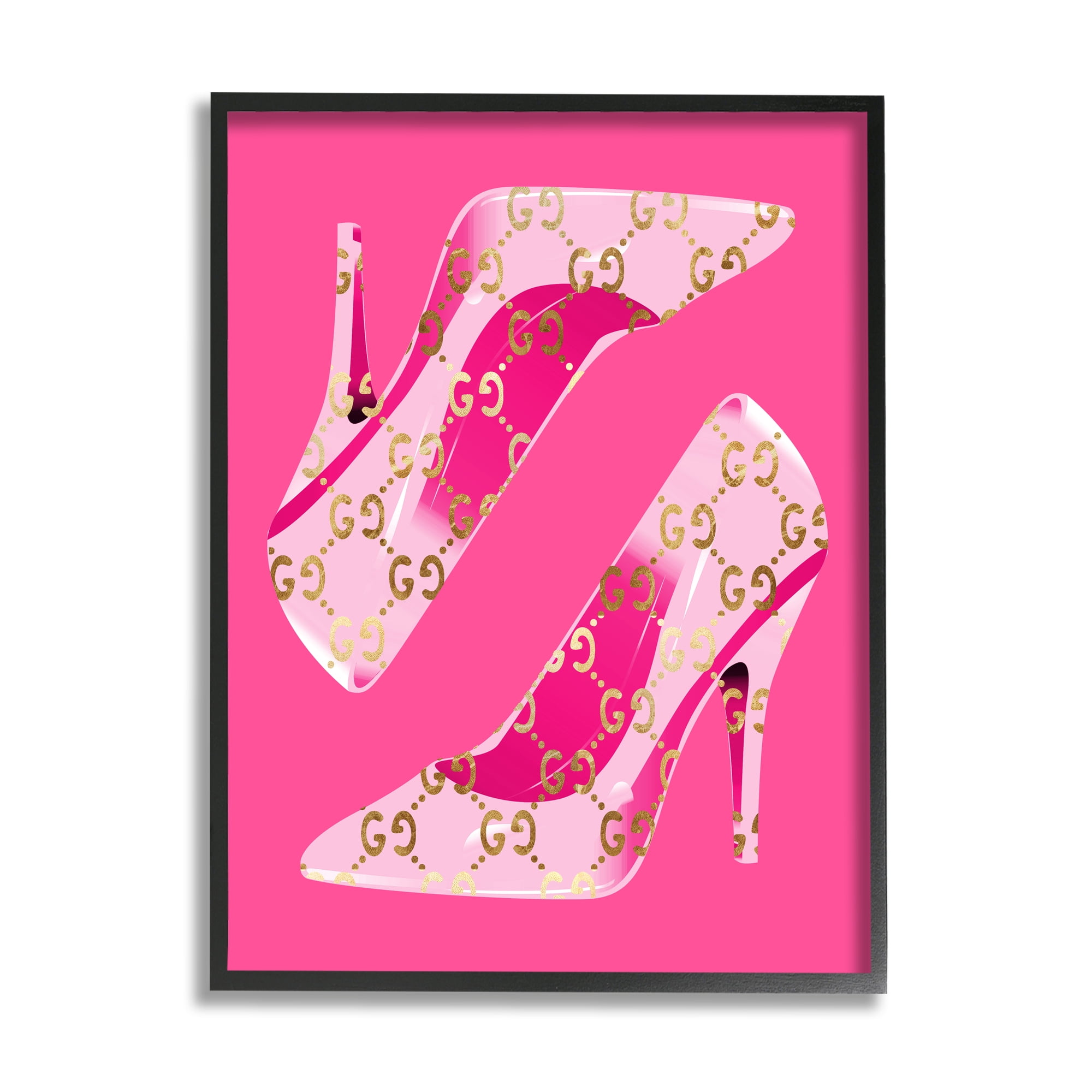 Stupell Industries Pink Glam Brand Shoes Beauty & Fashion Painting Black Framed Art Print Wall Art, 24 x 30