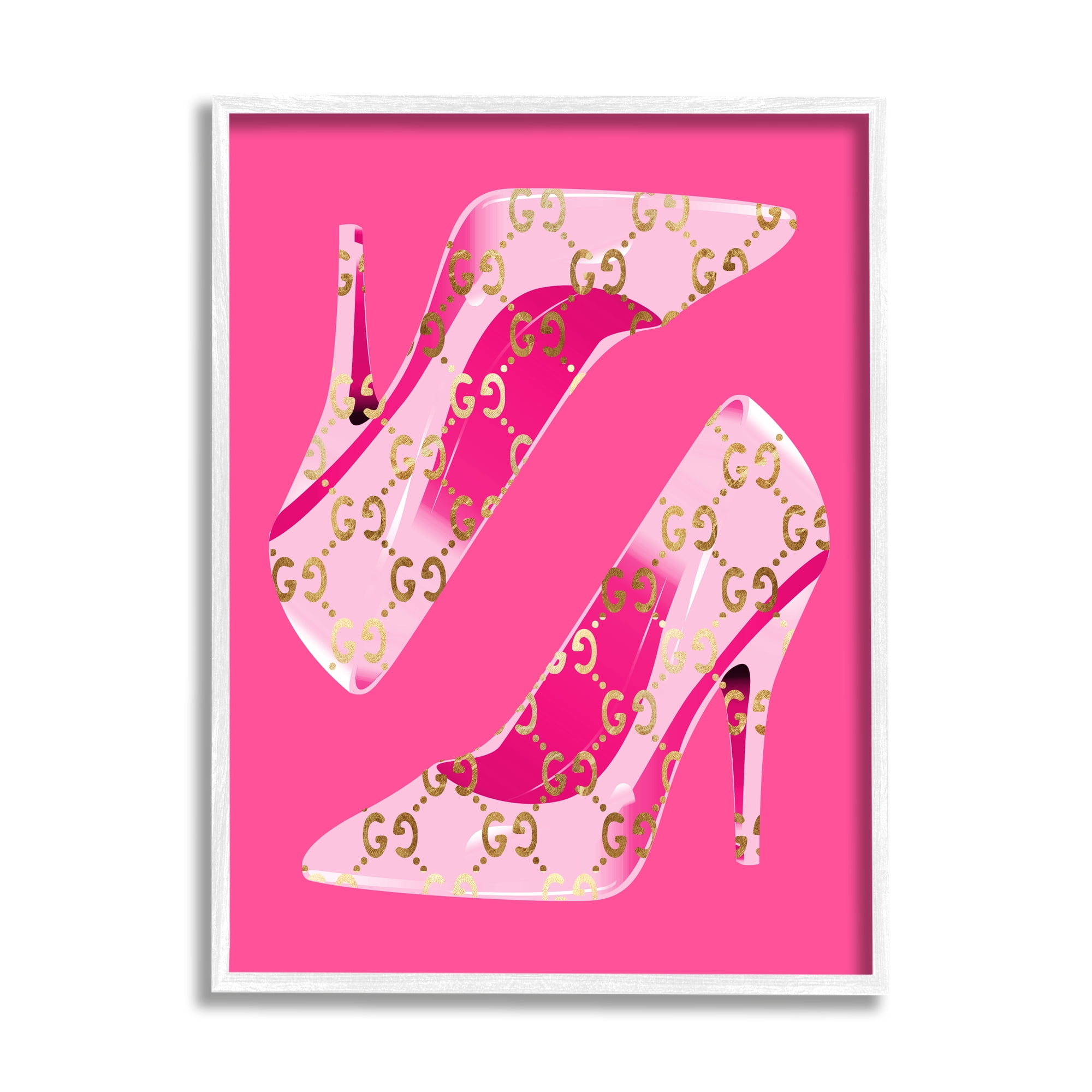 Stupell Industries Pink Glam Brand Shoes Beauty & Fashion Painting White Framed Art Print Wall Art, 24 x 30