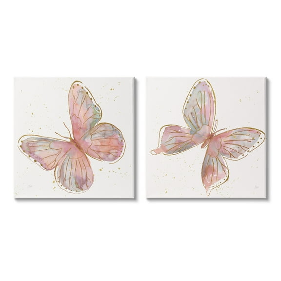 Stupell Industries Pink & Glam Butterflies Nature Animals & Insects Painting Gallery Wrapped Canvas Print Wall Art, Set of 2