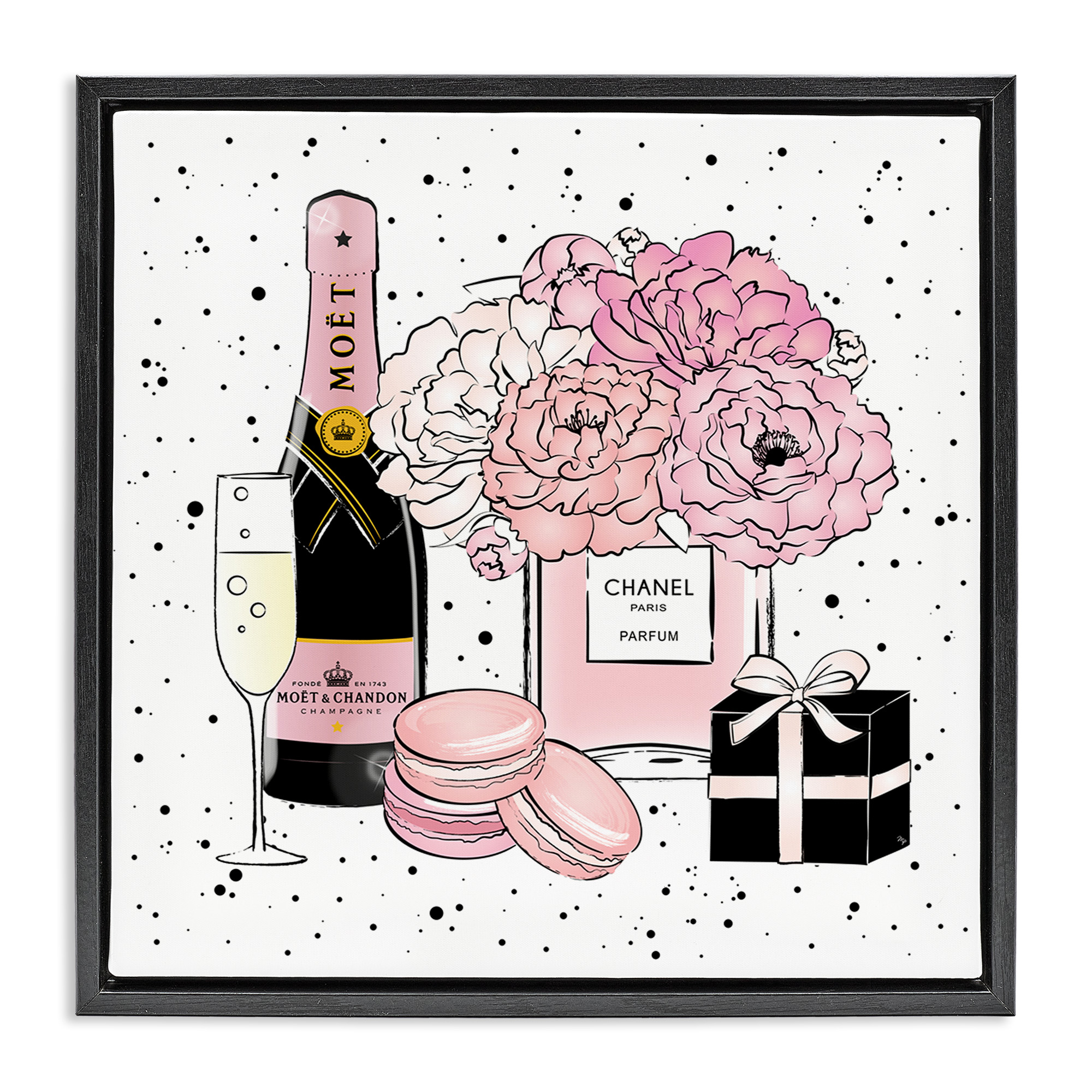 Stupell Industries Pink Glam Celebration Champagne Beauty & Fashion Painting Black Floater Framed Canvas Art Print Wall Art, 25 x 25