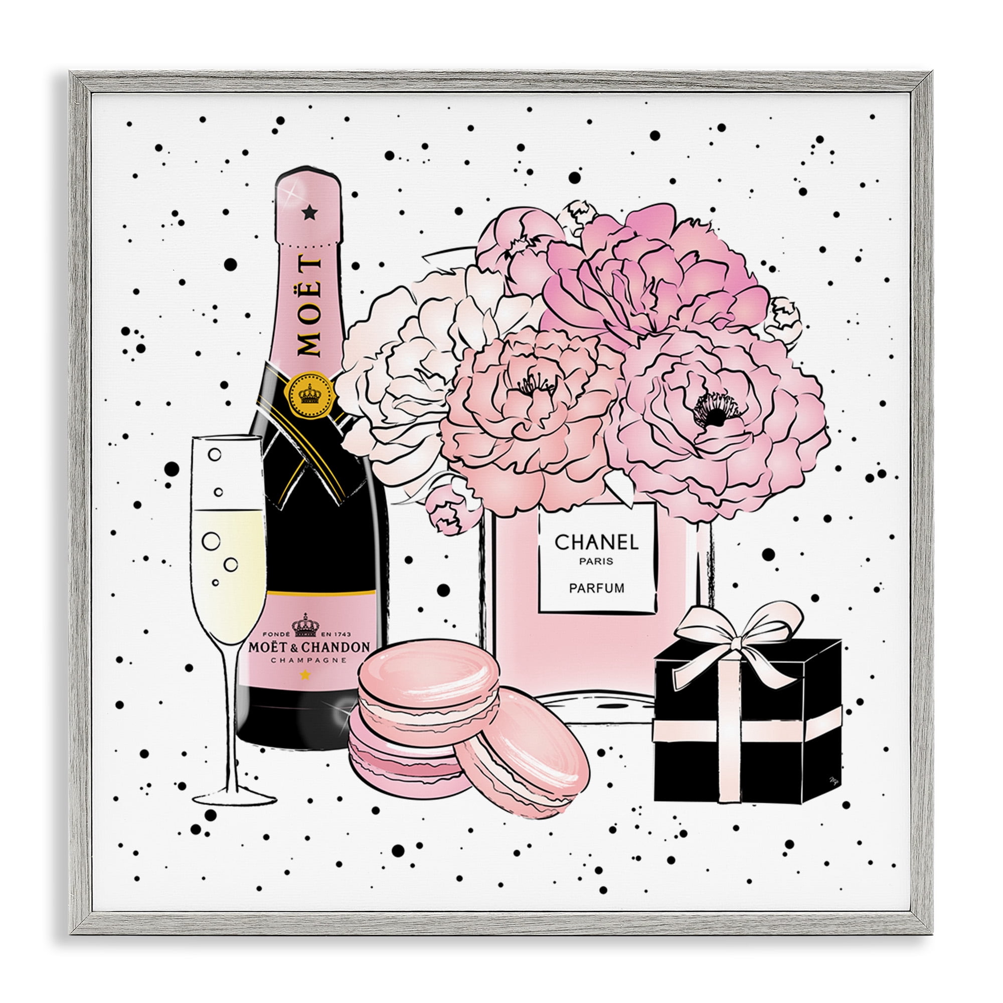 Stupell Industries Pink Glam Celebration Champagne Beauty & Fashion Painting Gray Framed Art Print Wall Art, 24 x 24