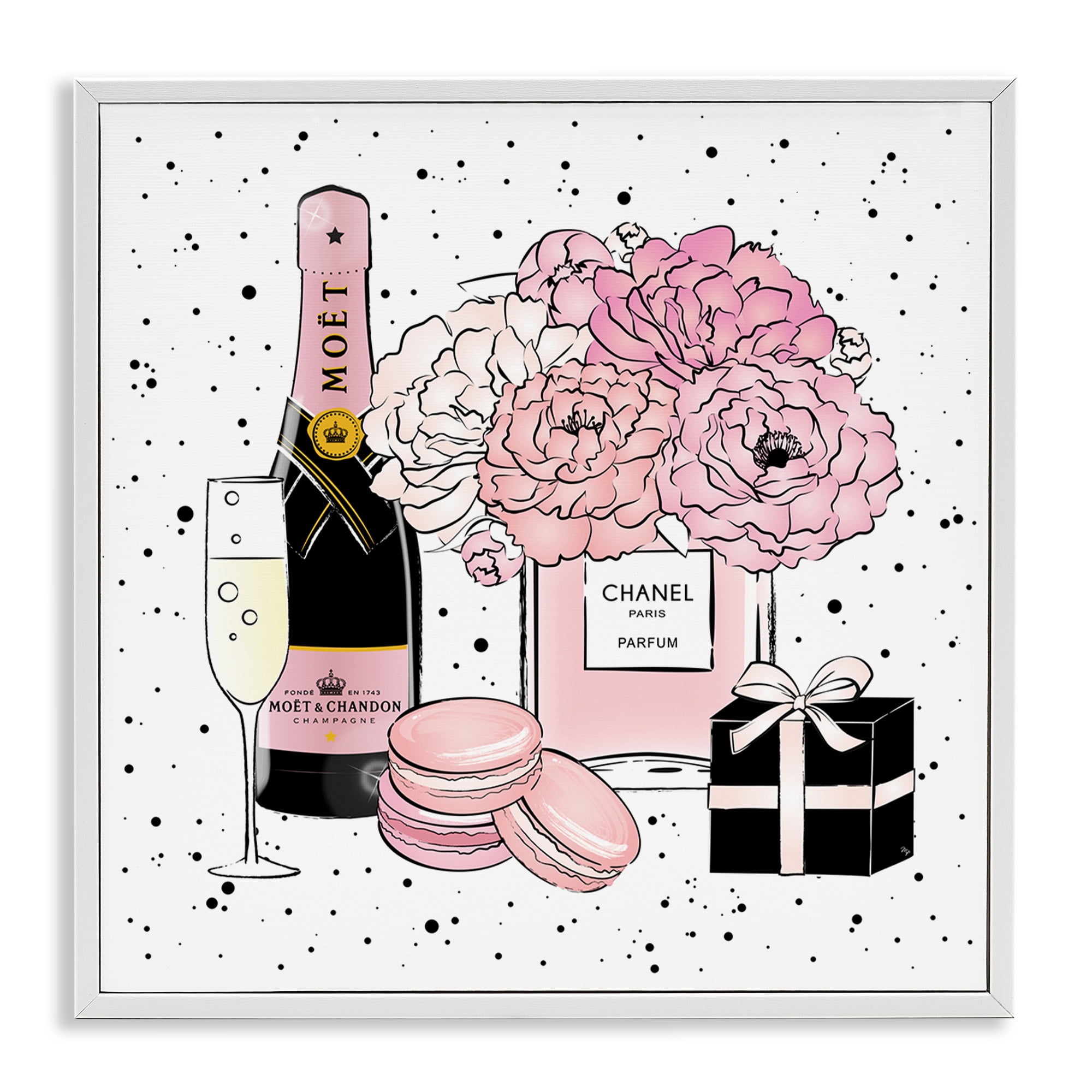 Stupell Industries Pink Glam Celebration Champagne Beauty & Fashion Painting White Framed Art Print Wall Art, 17 x 17