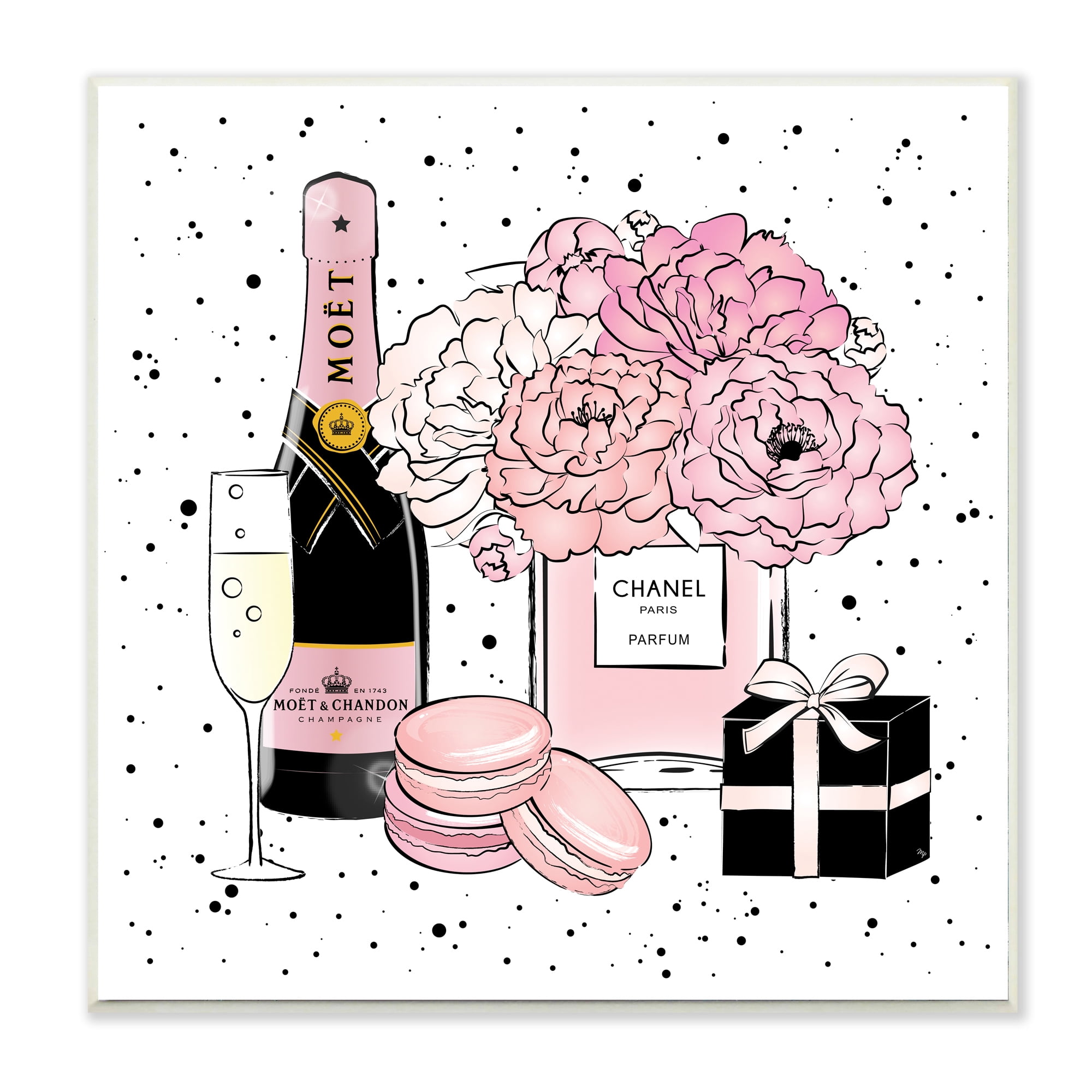 Stupell Industries Pink Glam Celebration Fashion Dessert Champagne Beauty & Fashion Painting Wall Plaque Art Print Wall Art, 12 x 12