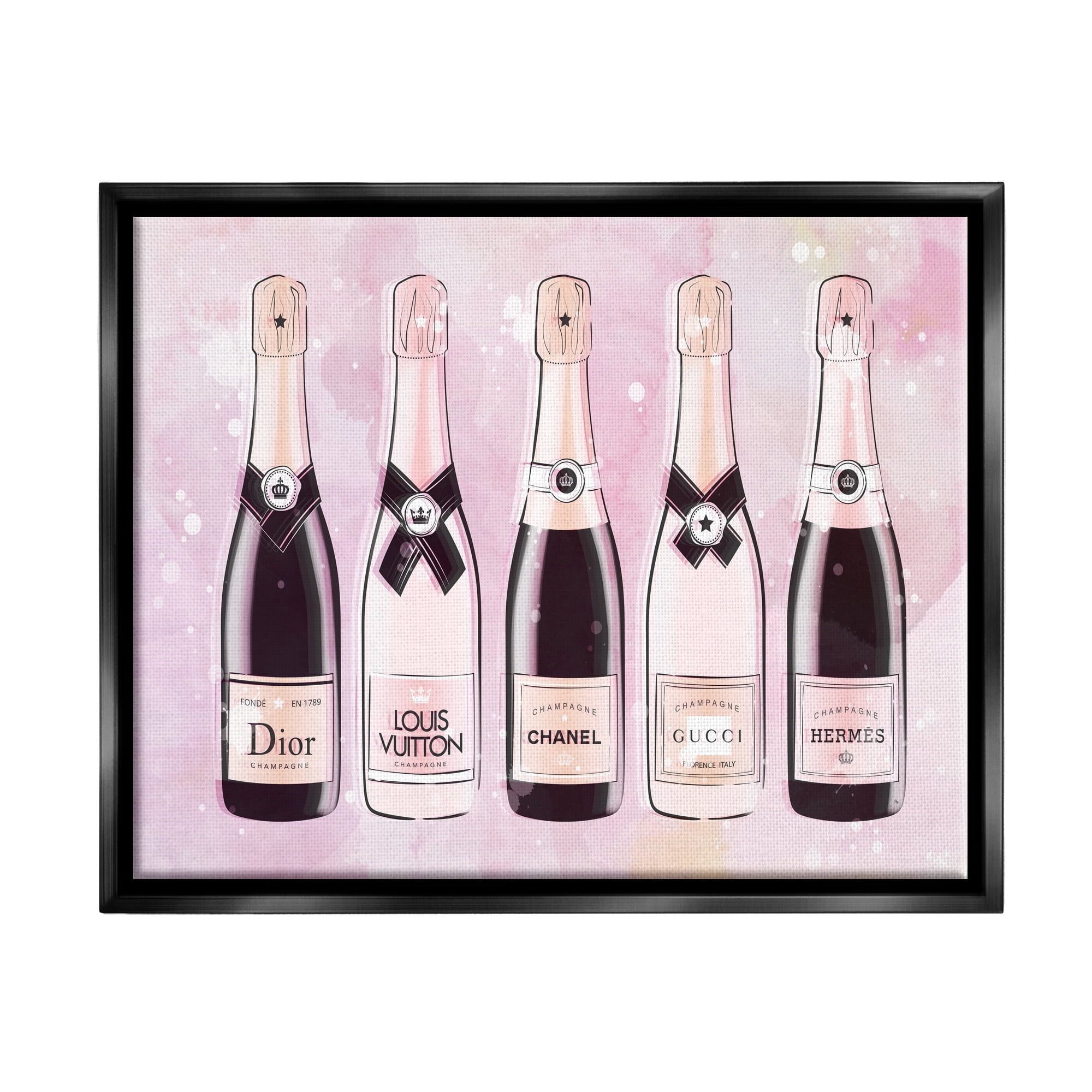 Stupell Industries Pink Glam Champagne Food & Beverage Painting Black Floater Framed Canvas Art Print Wall Art, 31 x 25