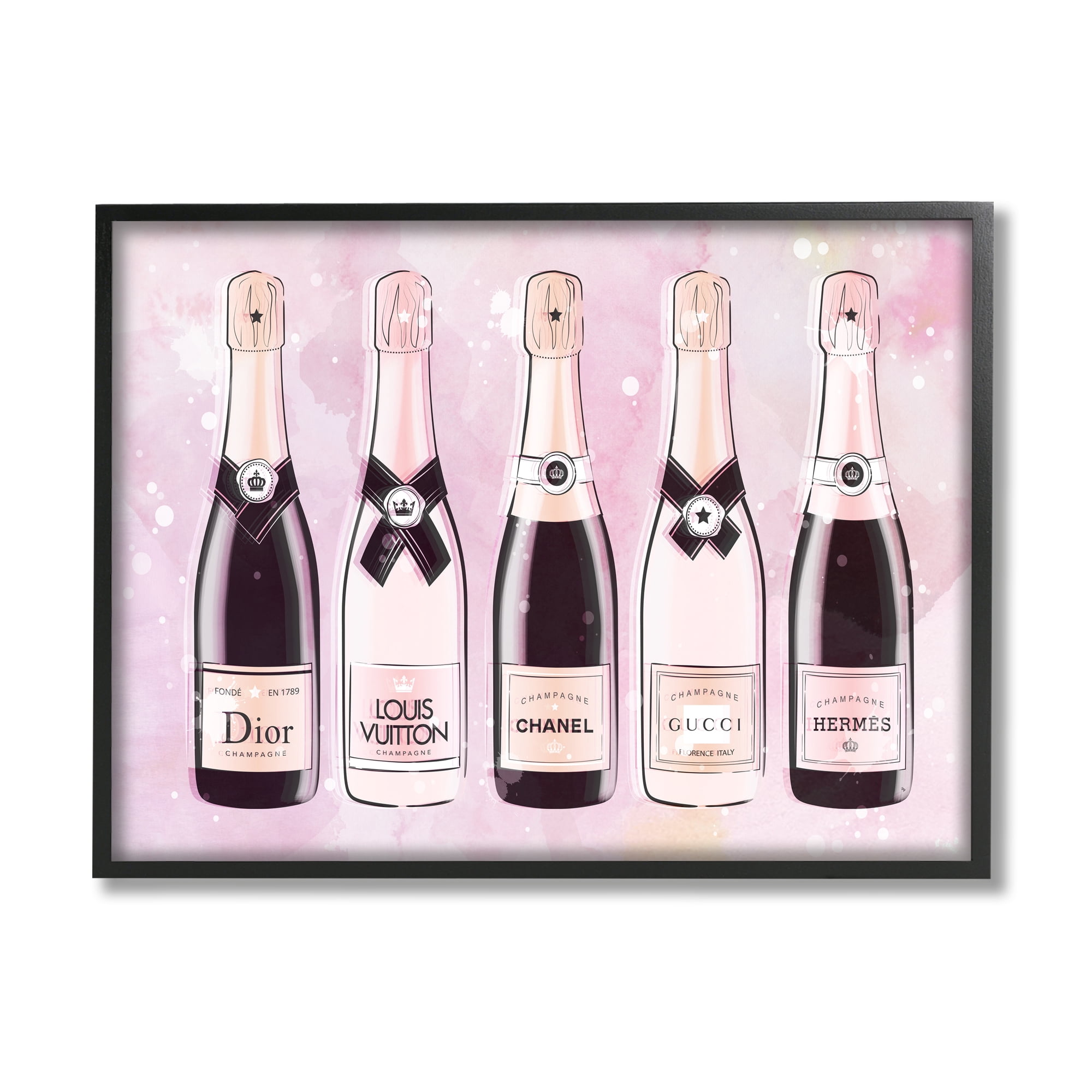 Stupell Industries Pink Glam Champagne Food & Beverage Painting Black Framed Art Print Wall Art, 20 x 16
